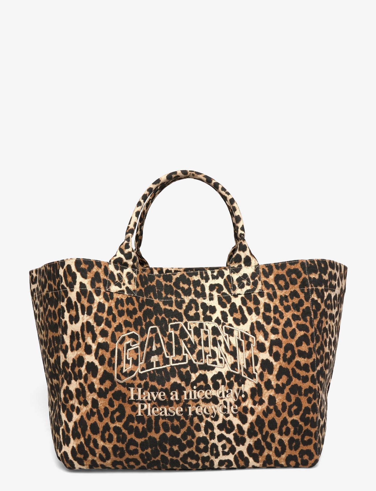 Ganni - Leopard Print Logo Large Tote bag - shoppere - brown - 0
