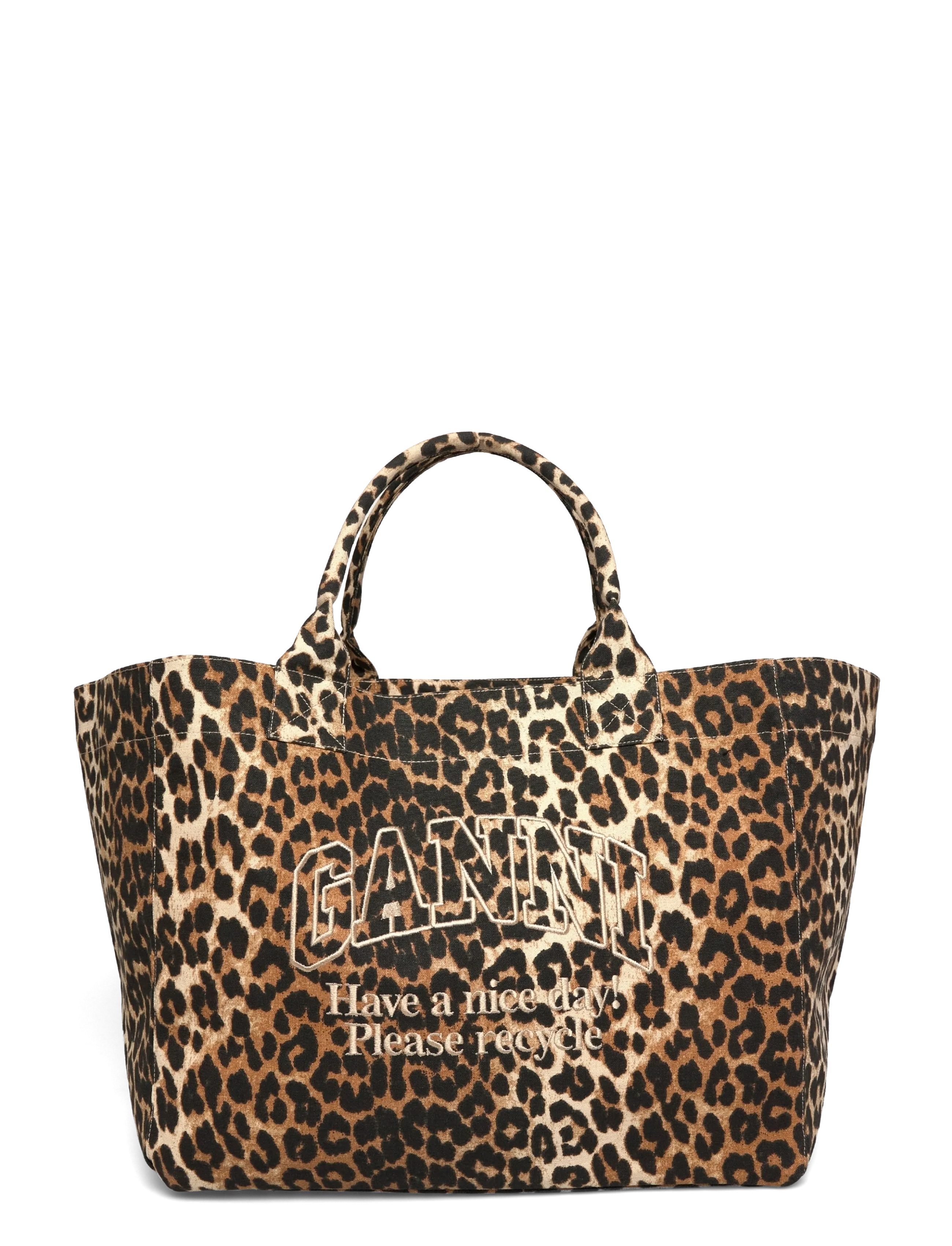 Ganni Leopard Print Logo Large Tote bag - For her - BROWN / brown