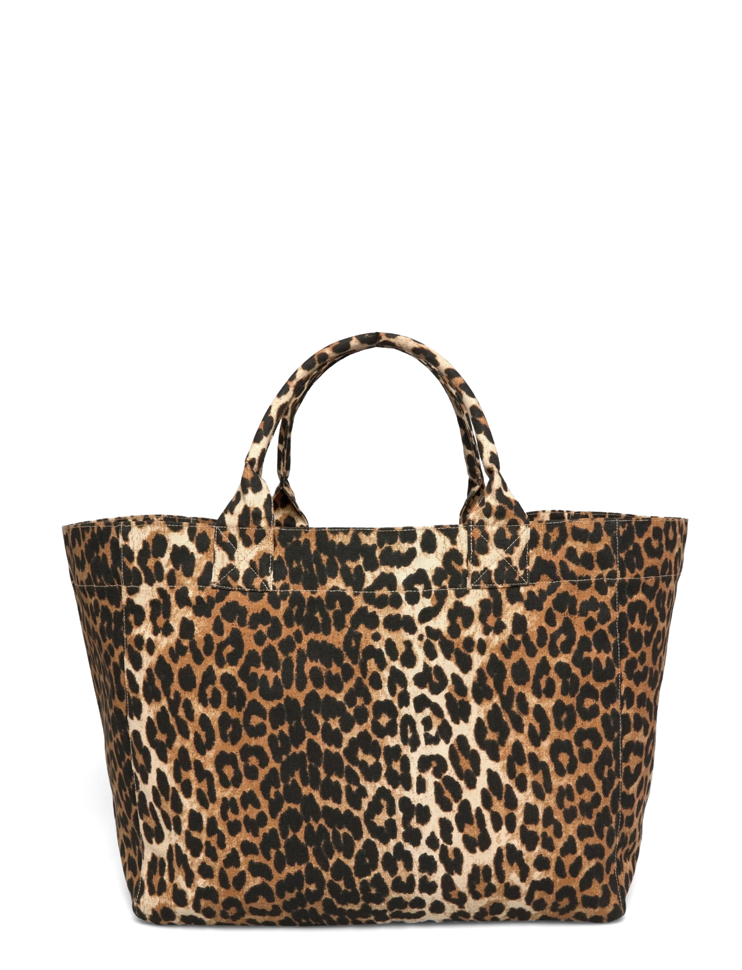 Ganni - Leopard Print Logo Large Tote bag - shoppers - brown - 1
