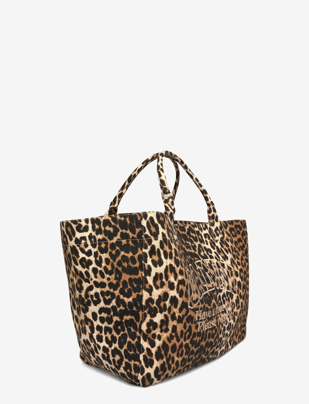 Ganni - Leopard Print Logo Large Tote bag - shoppere - brown - 2