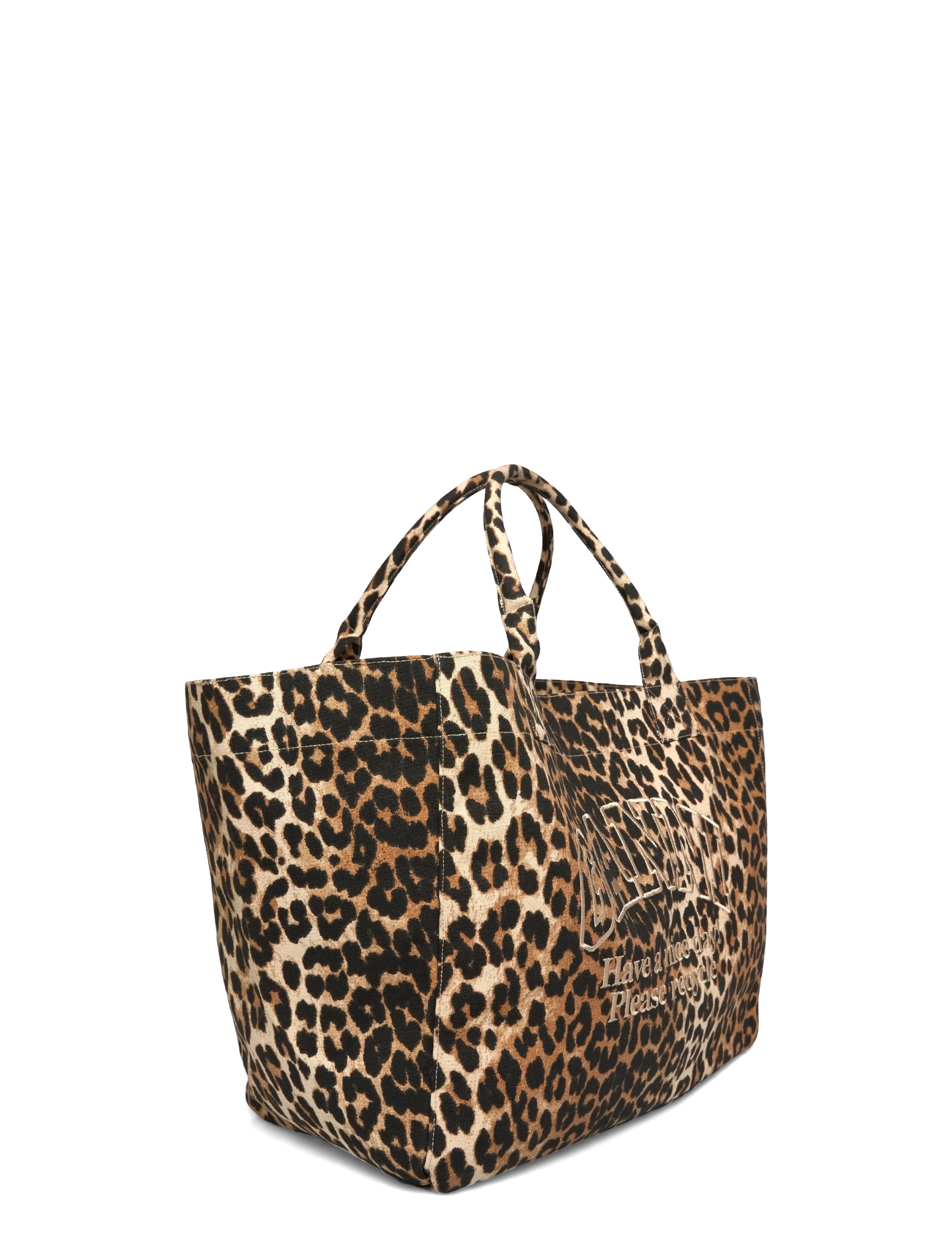Ganni - Leopard Print Logo Large Tote bag - shoppers - brown - 2
