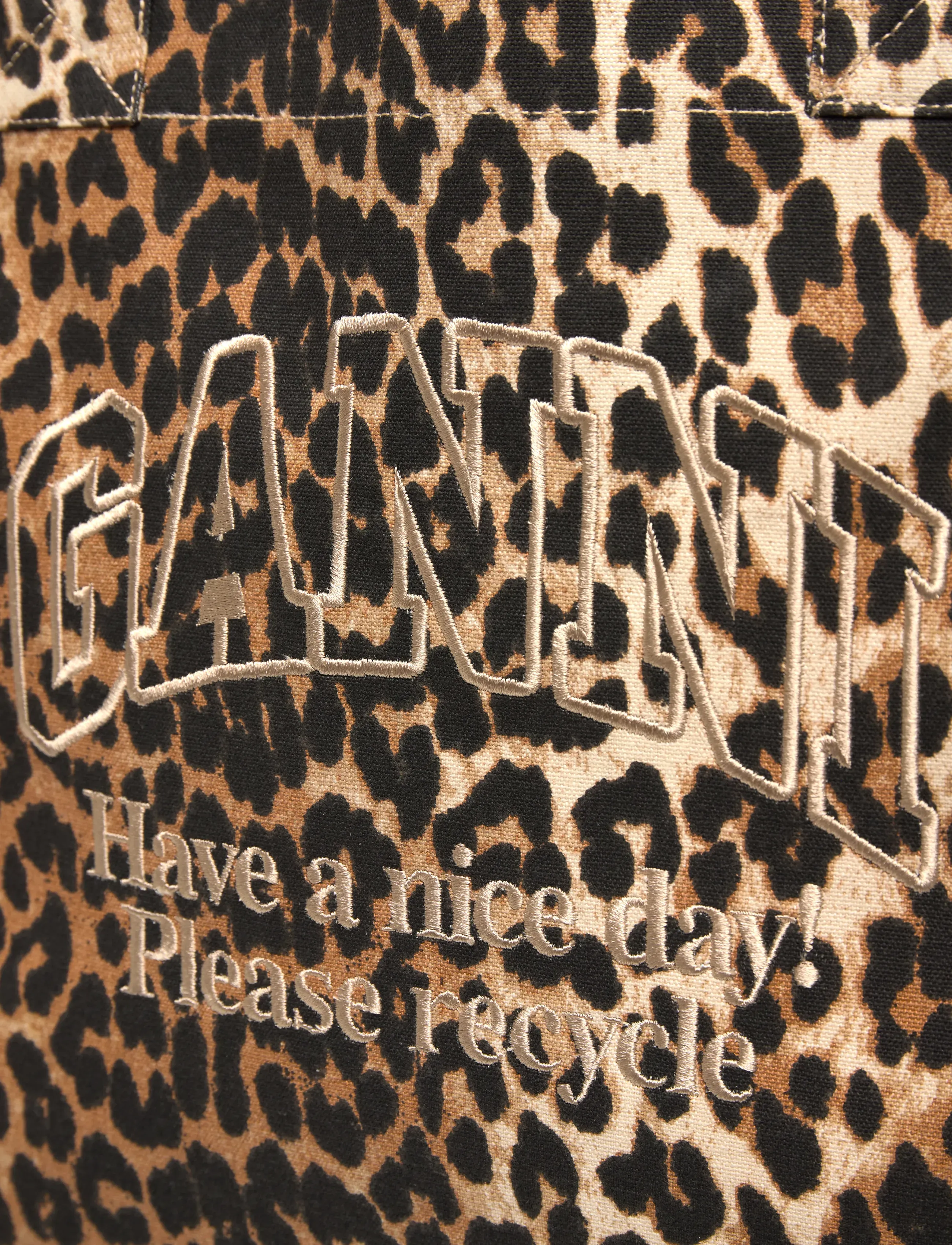 Ganni - Leopard Print Logo Large Tote bag - shoppers - brown - 4