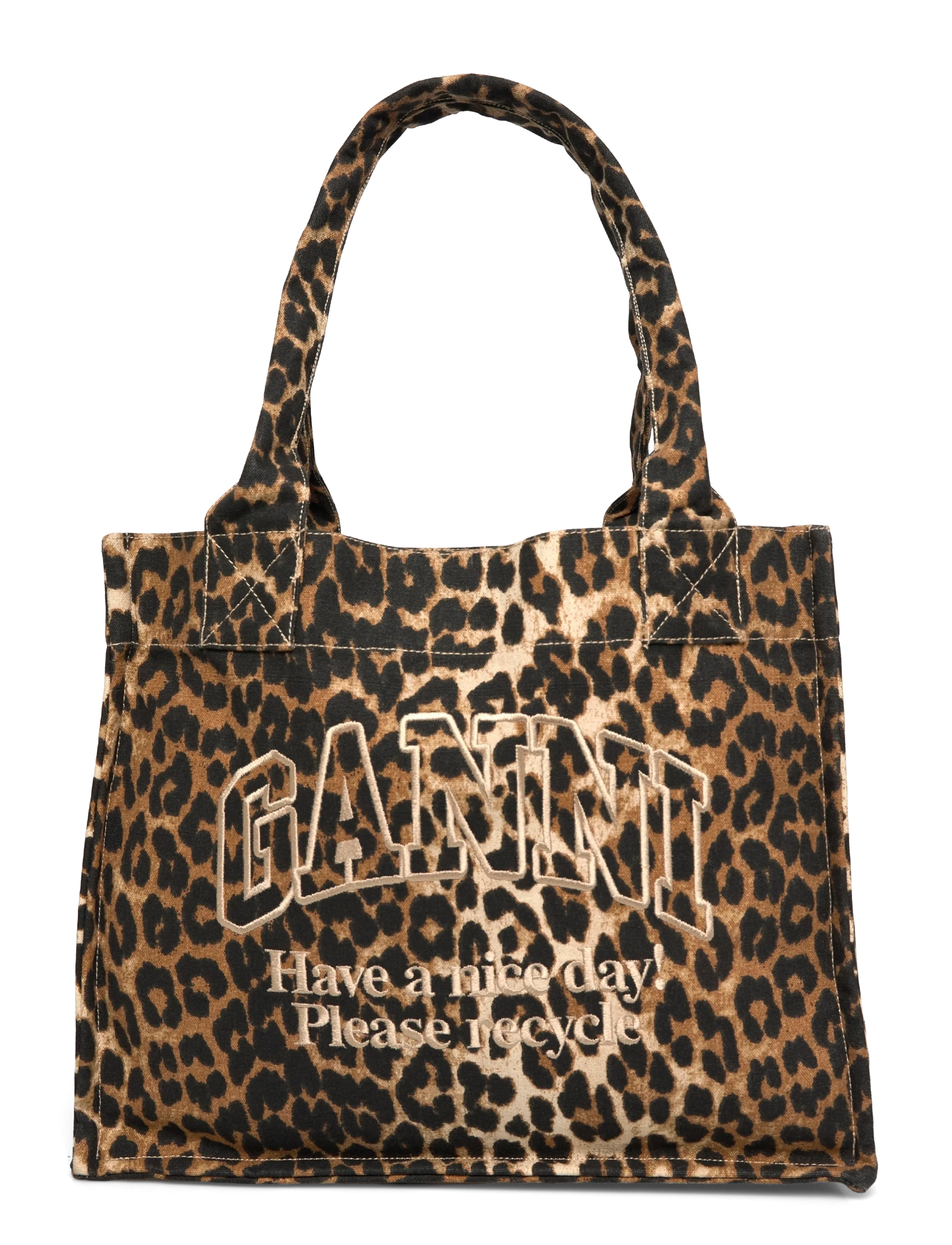 Ganni Leopard Large Canvas Tote Bag - Nyheter - BROWN / brown