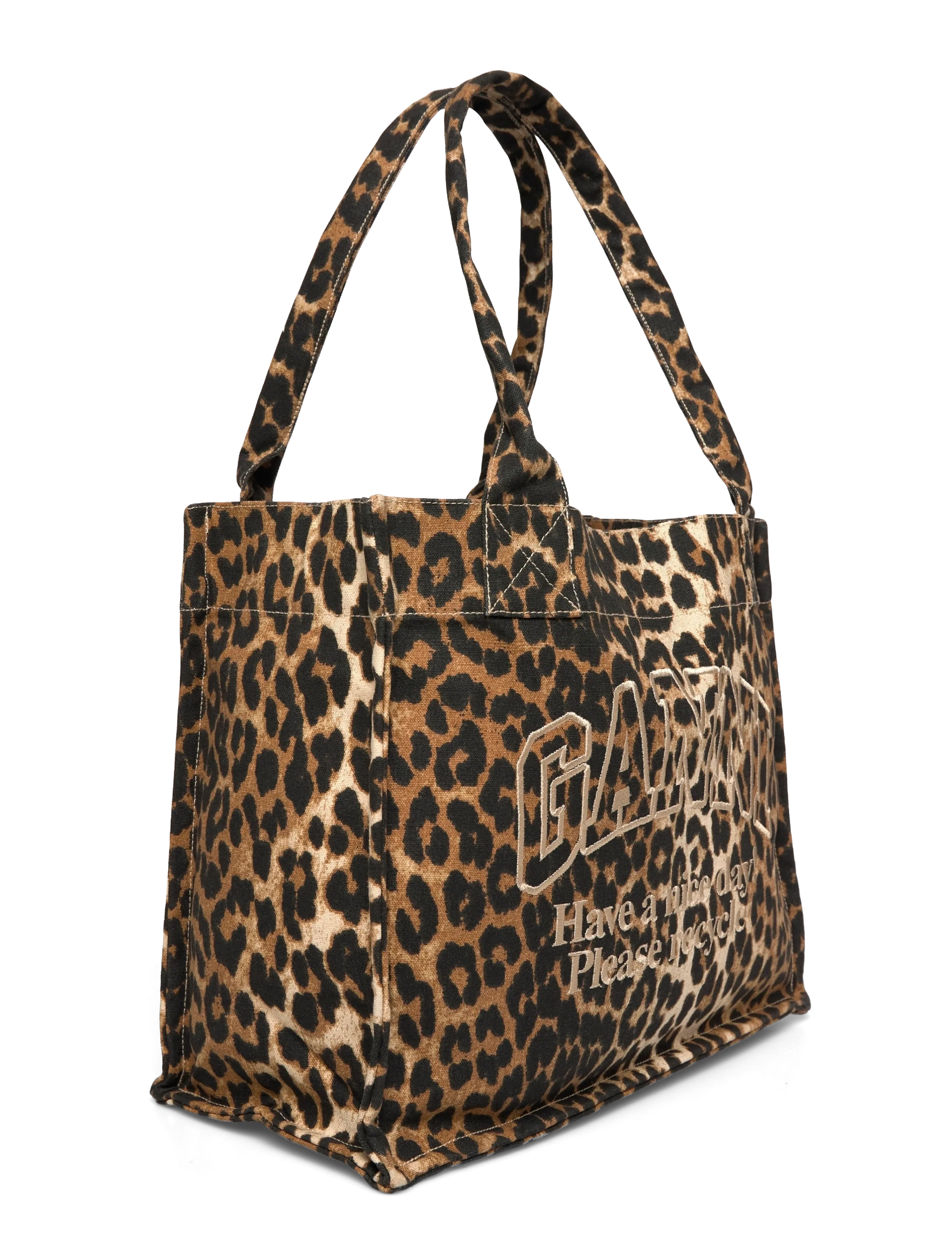 Ganni - Leopard Large Canvas Tote Bag - shopper - brown - 2