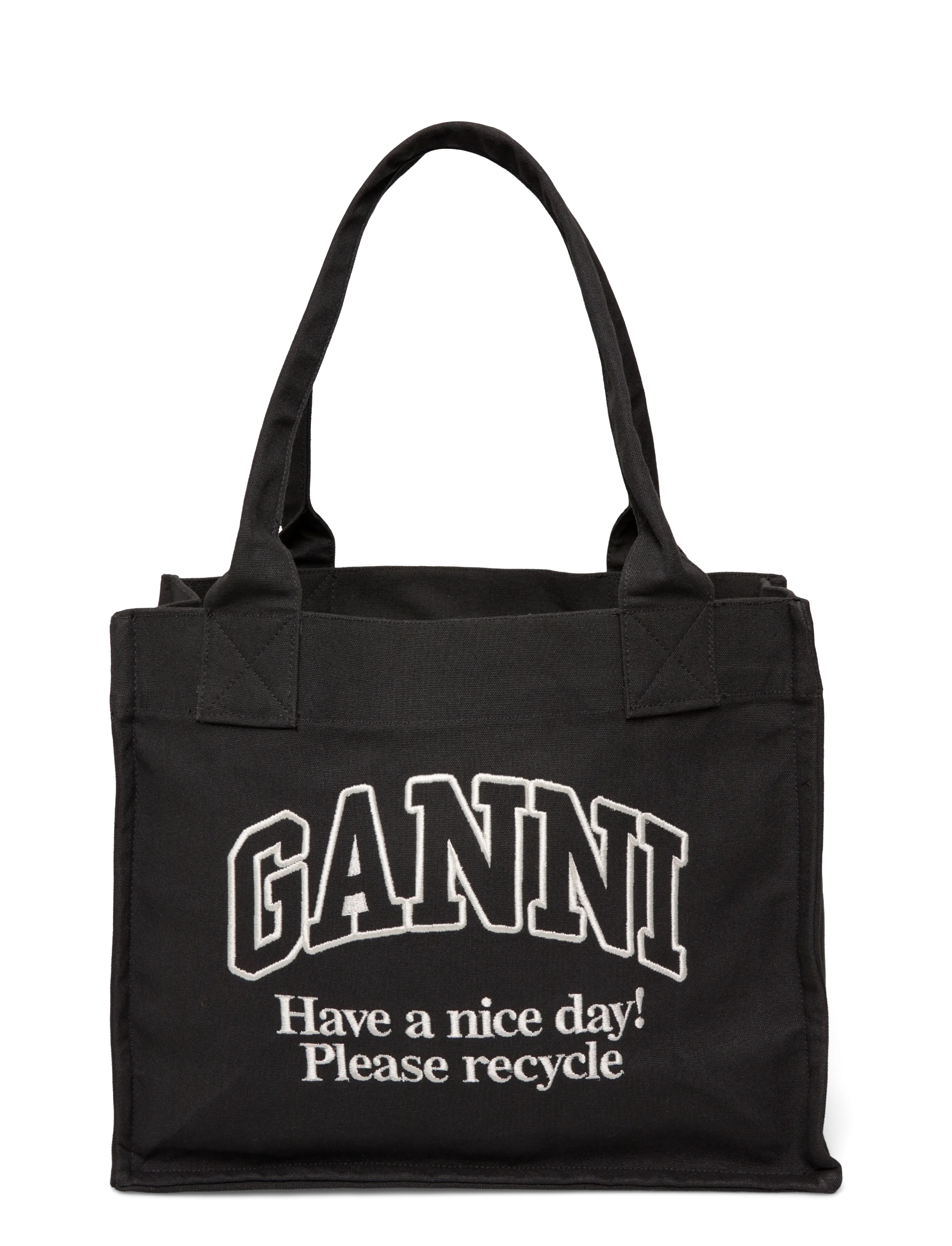 Ganni Large Easy Shopper Bag In Canvas, Kvinder, Canvas Shopper Taske, Sort, Str: ONE SIZE
