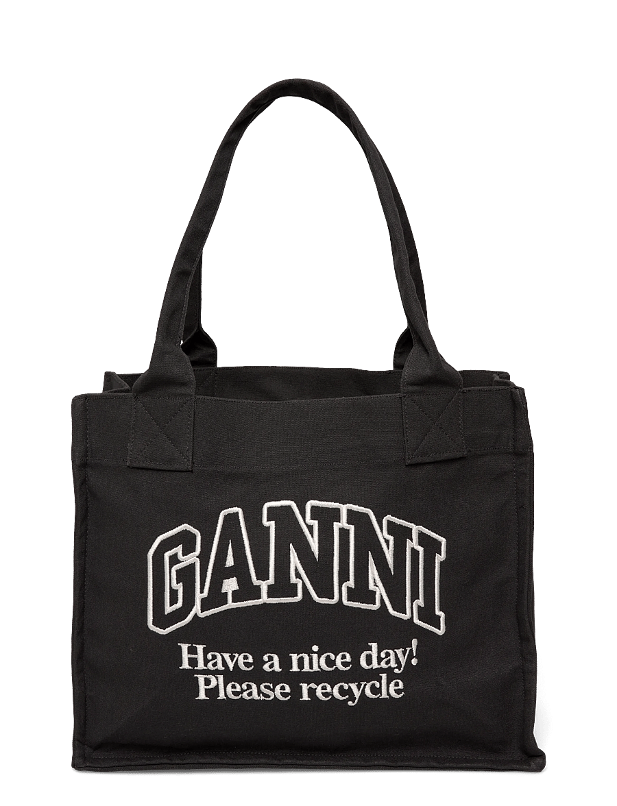 Ganni - Large Easy Shopper Bag in Canvas - shoppers - grey - 0
