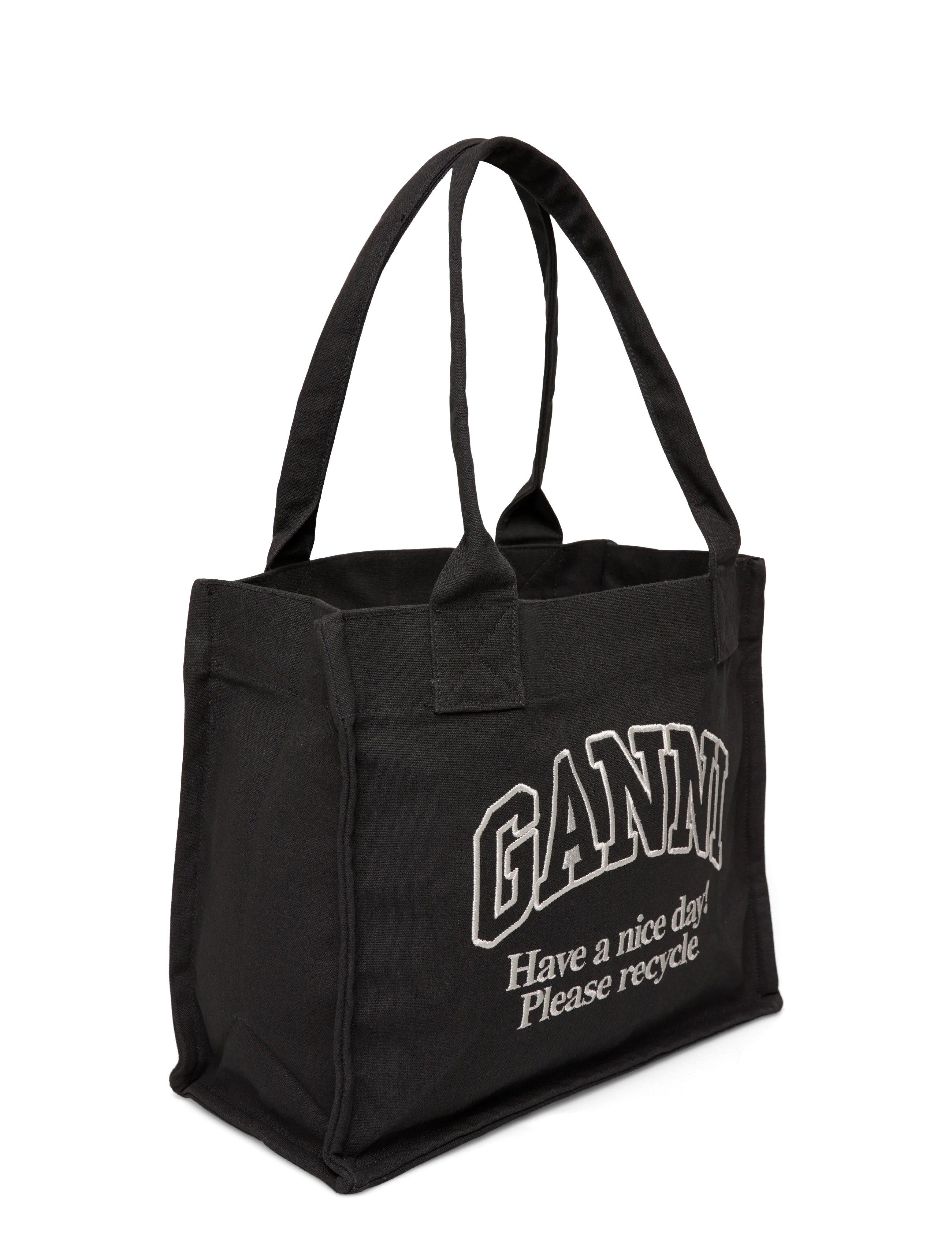 Ganni - Large Easy Shopper Bag in Canvas - shoppers - grey - 2