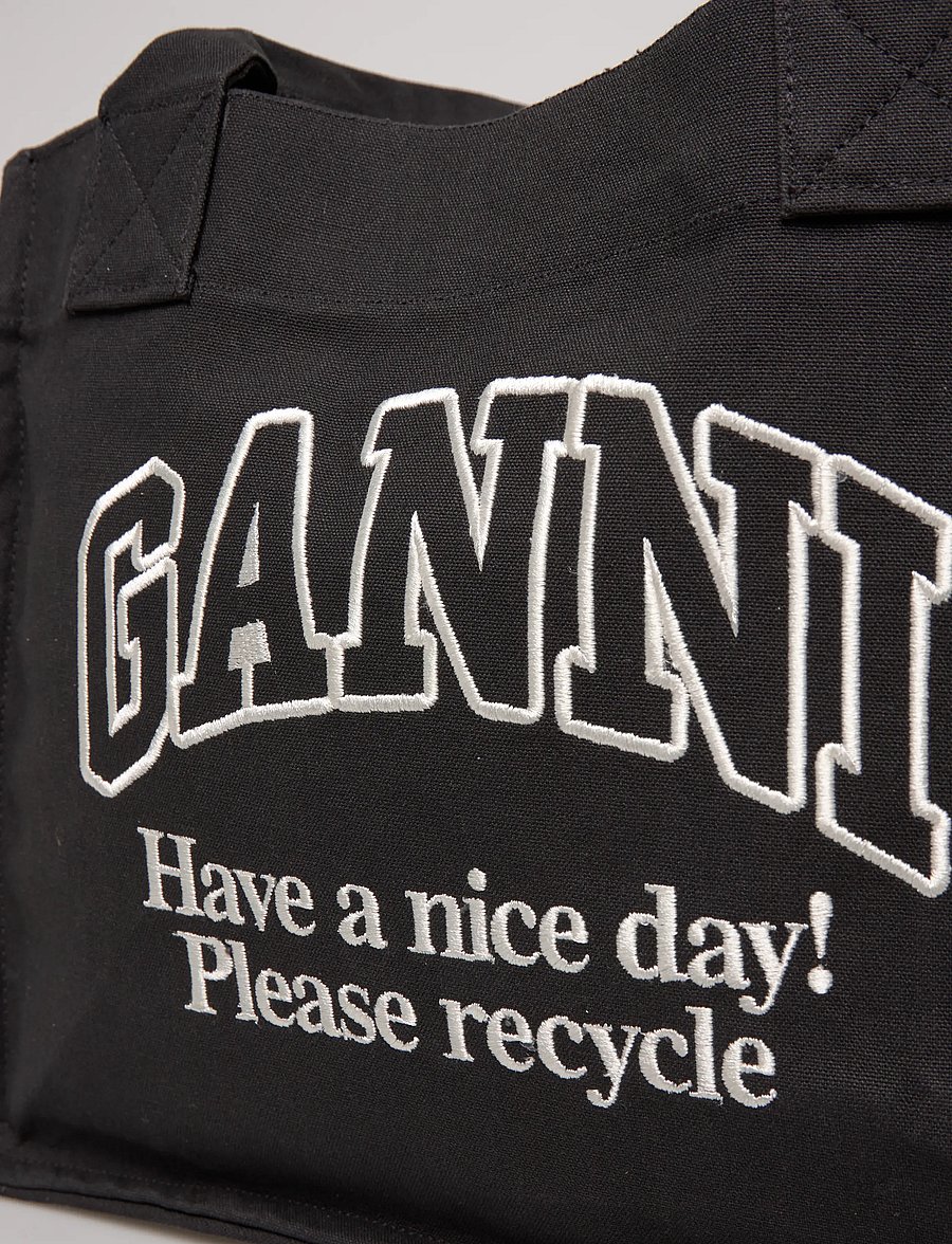 Ganni - Large Easy Shopper Bag in Canvas - shoppers - grey - 4