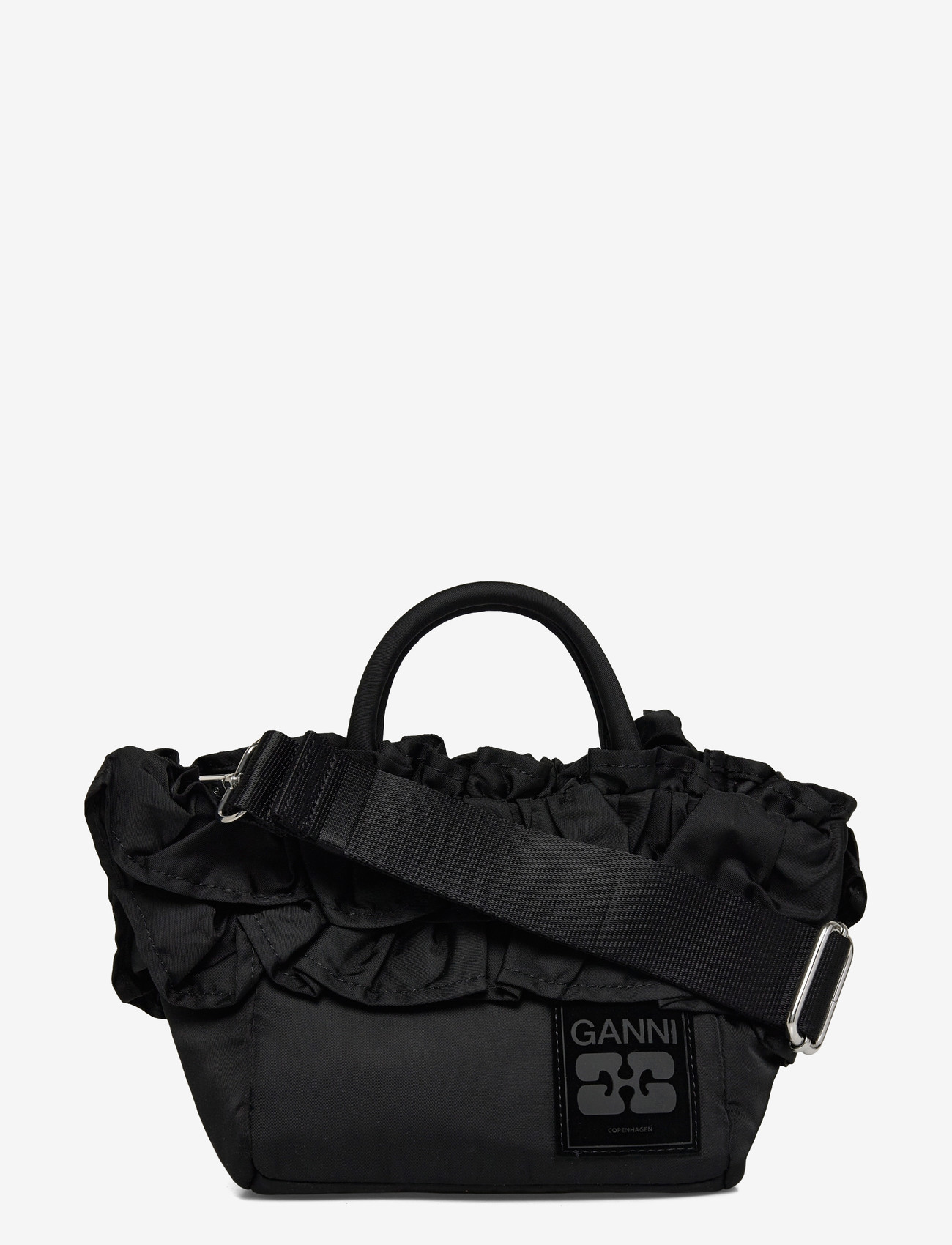Ganni - Mini Ruffle Shopper Tote Bag - besondere anlässe - black - 0