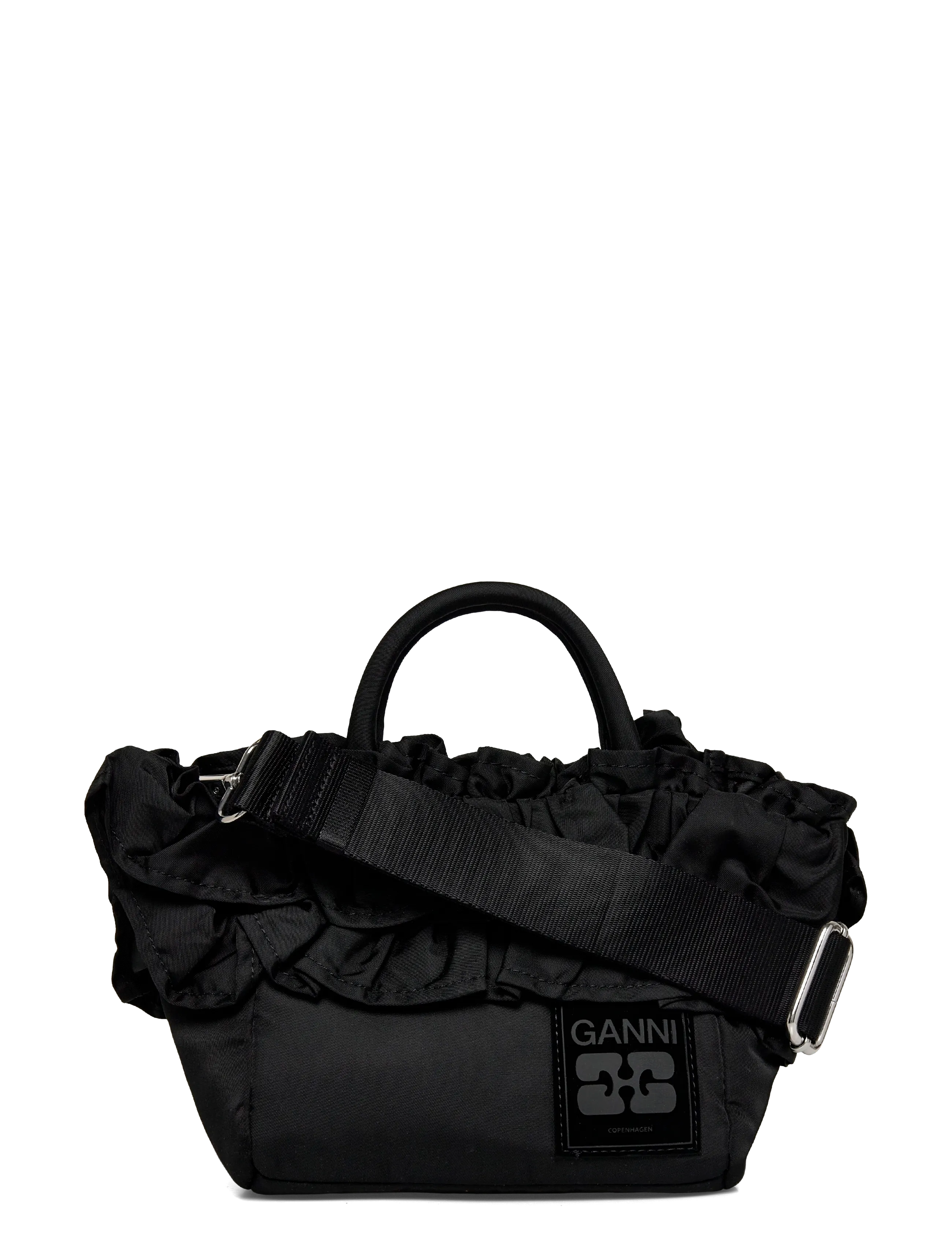 Ganni Mini Ruffle Shopper Tote Bag - Bags - BLACK / black