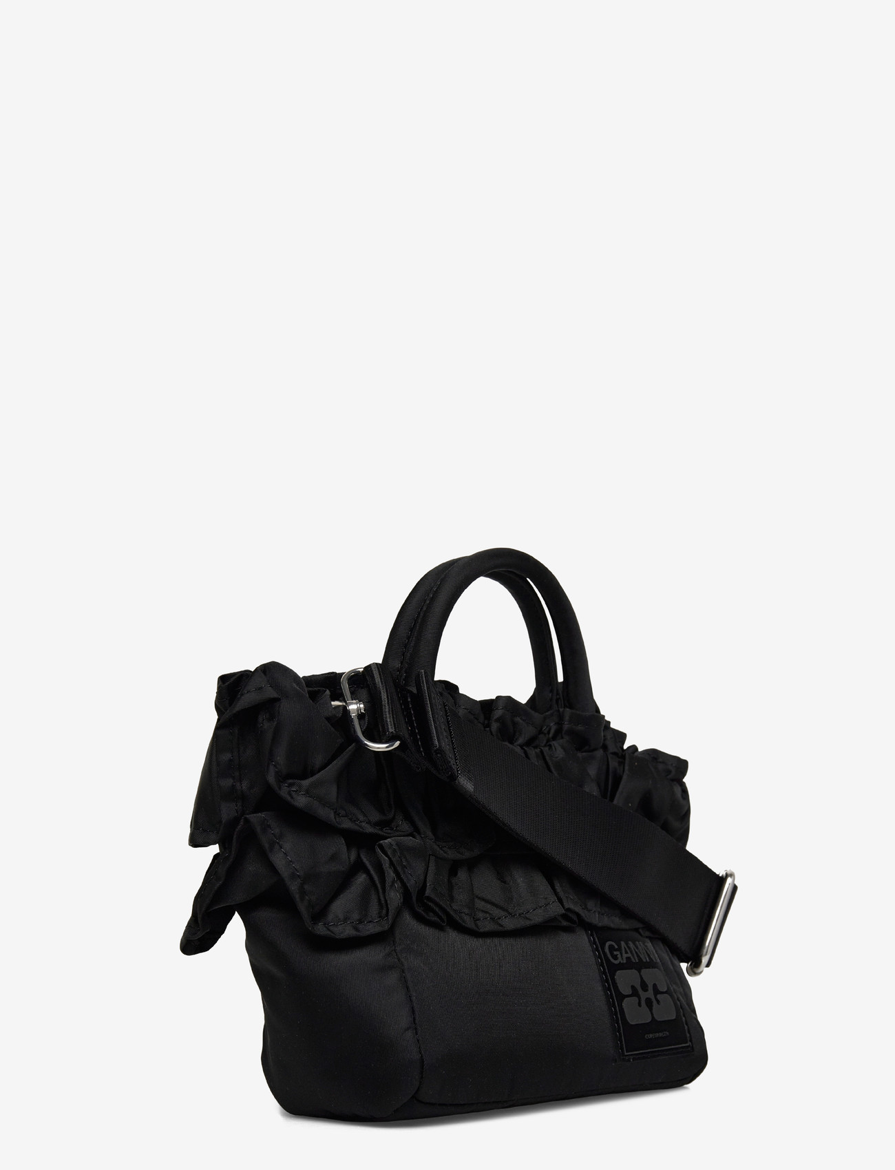 Ganni - Mini Ruffle Shopper Tote Bag - besondere anlässe - black - 2