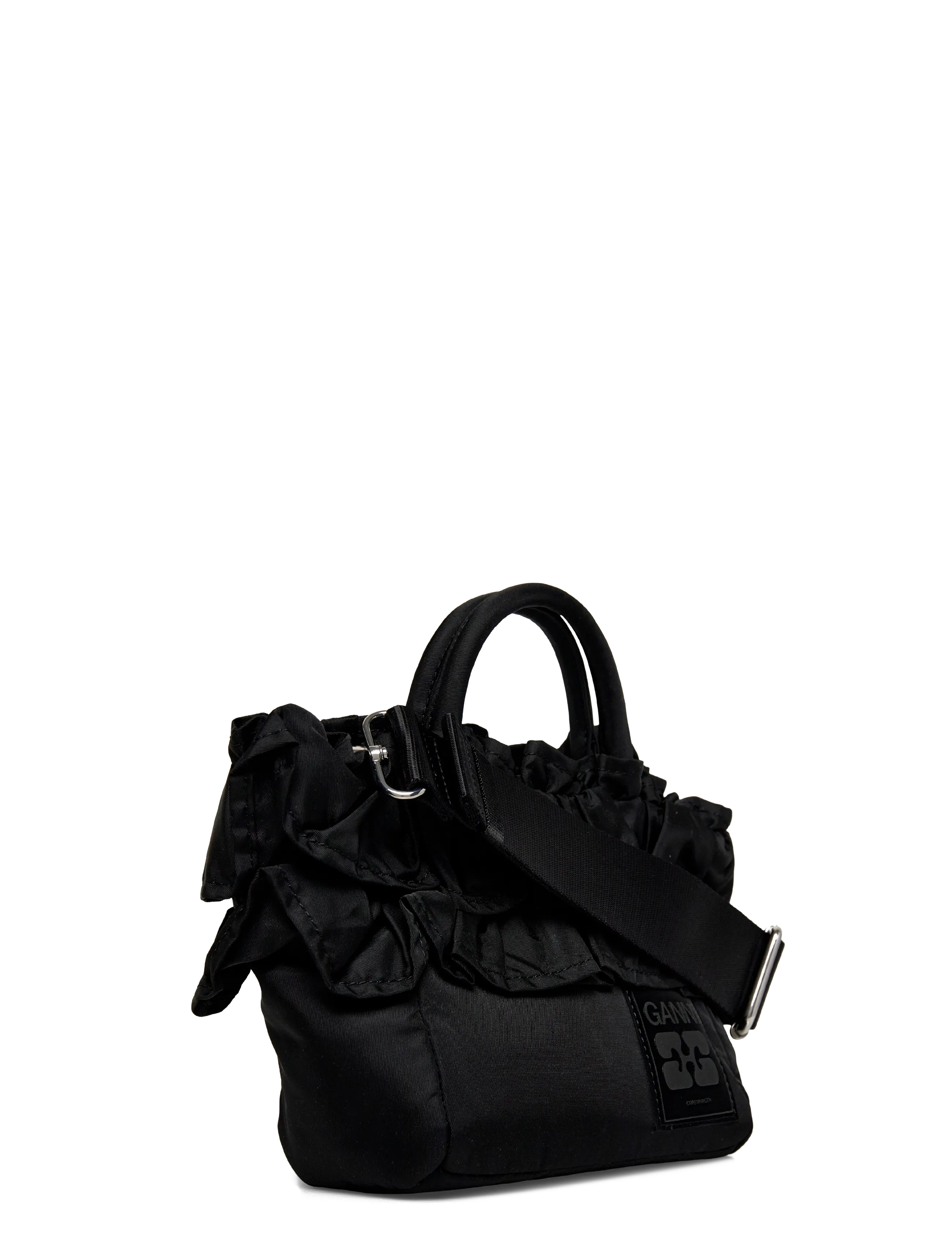Ganni - Mini Ruffle Shopper Tote Bag - speciella tillfällen - black - 2