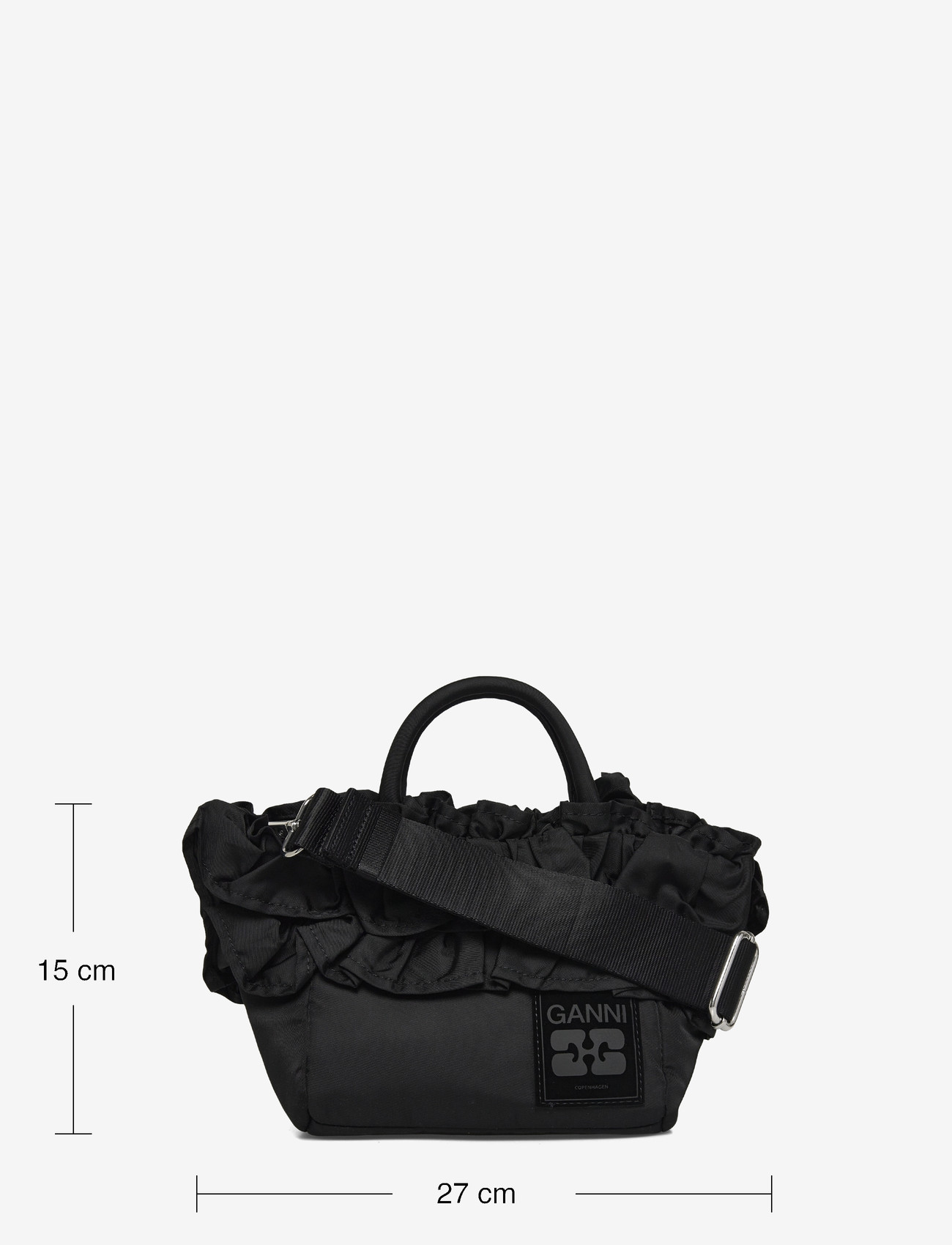 Ganni - Mini Ruffle Shopper Tote Bag - besondere anlässe - black - 3
