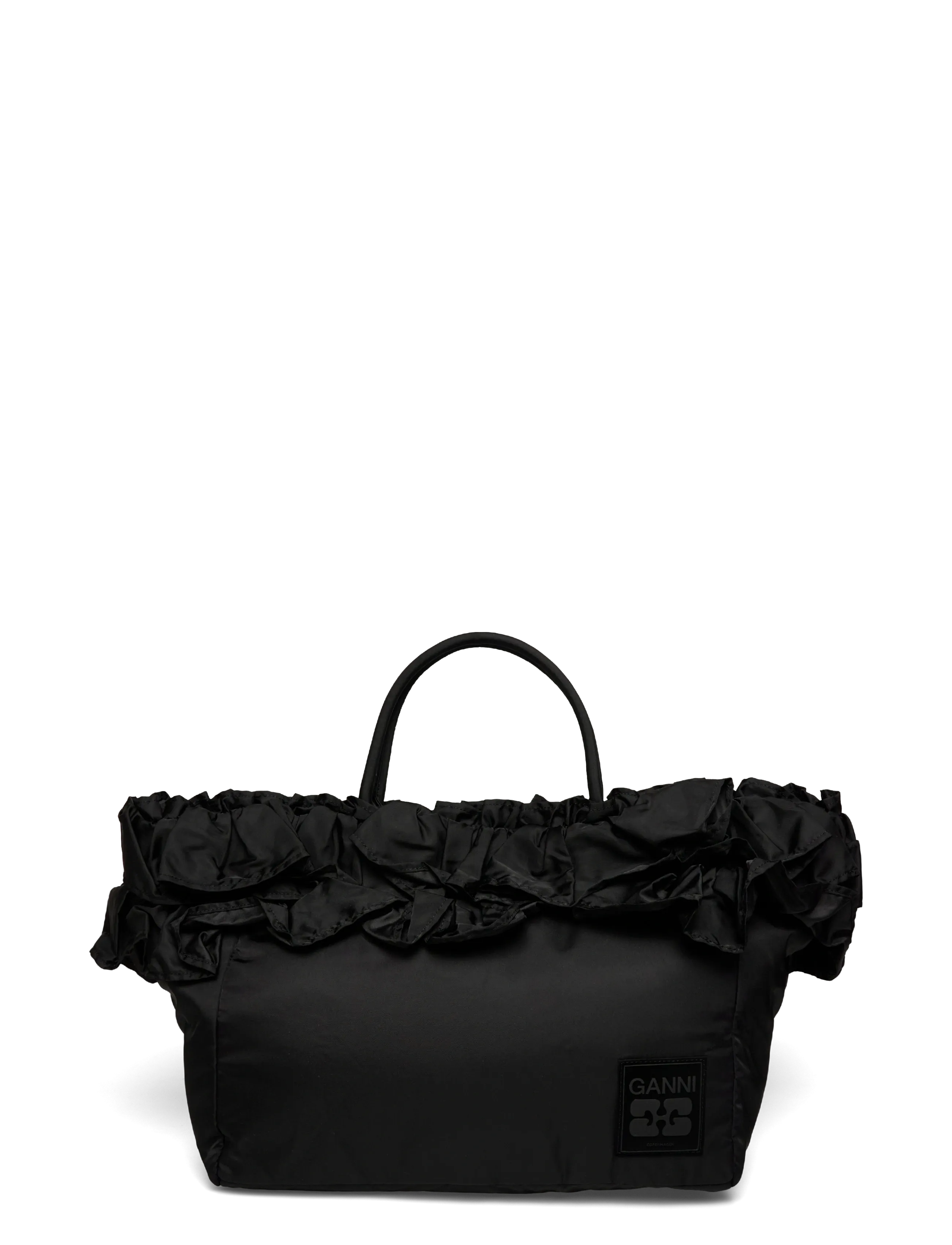 Ganni Ruffle-Detail Tote Bag, One Size, Bags, Schwarz - Top Handle Frauen