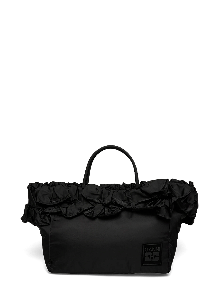Ganni - Ruffle-Detail Tote Bag - særlige begivenheder - black - 0