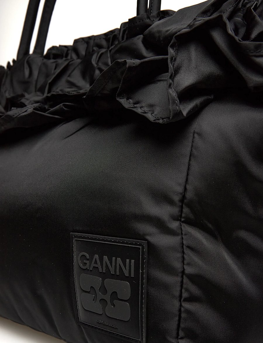 Ganni - Ruffle-Detail Tote Bag - særlige begivenheder - black - 4