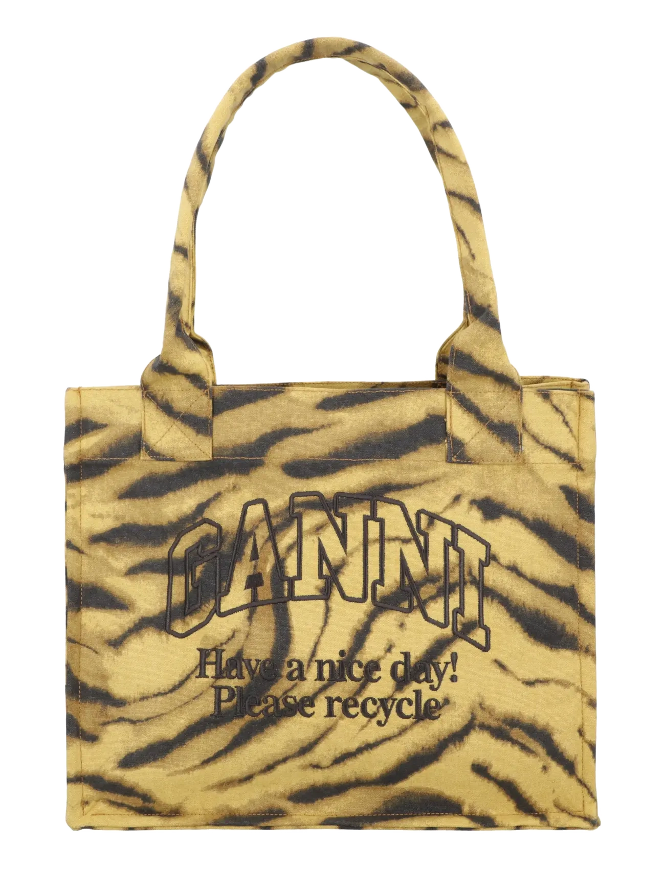 Ganni Zebra Print Large Tote, Kvinder, Zebra Print Tote Taske, Brun, Str: ONE SIZE