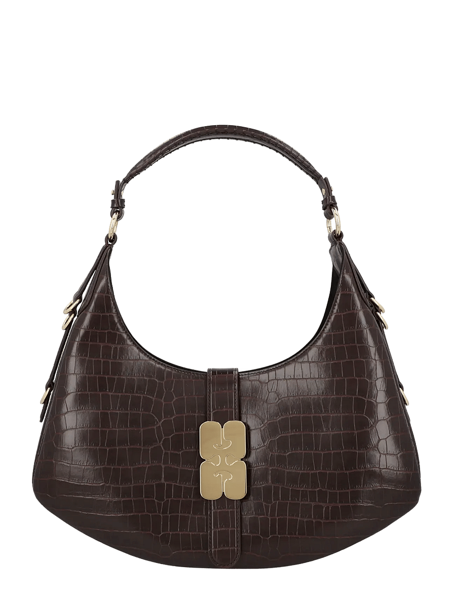 Ganni - Croco Hobo Bag - schultertaschen - brown - 0