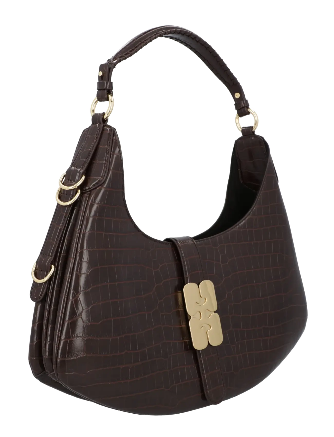 Ganni - Croco Hobo Bag - schultertaschen - brown - 2