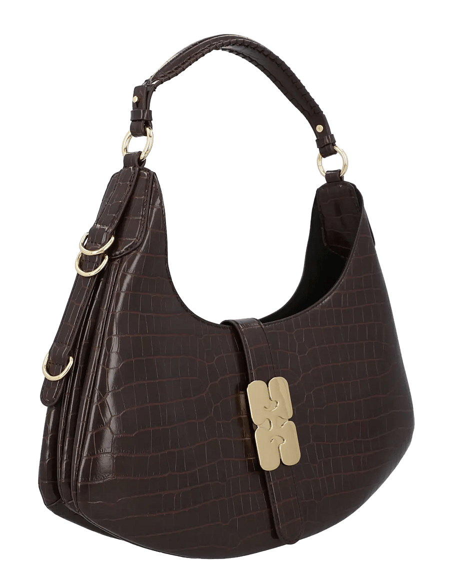 Ganni - Croco Hobo Bag - schultertaschen - brown - 2