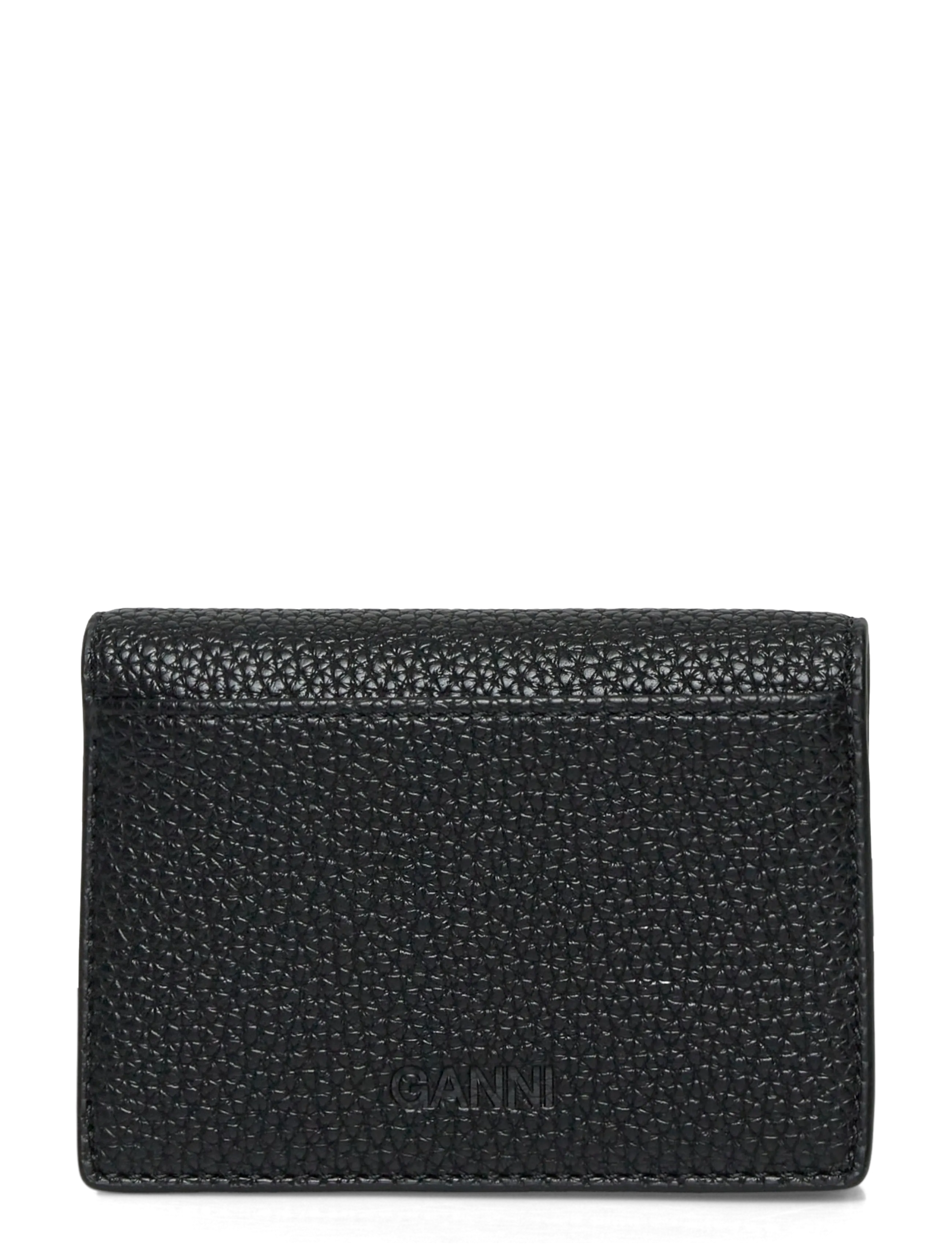 Ganni - Ganni Bou Card Holder With Flap Grained Gold - kartenetuis - black - 1