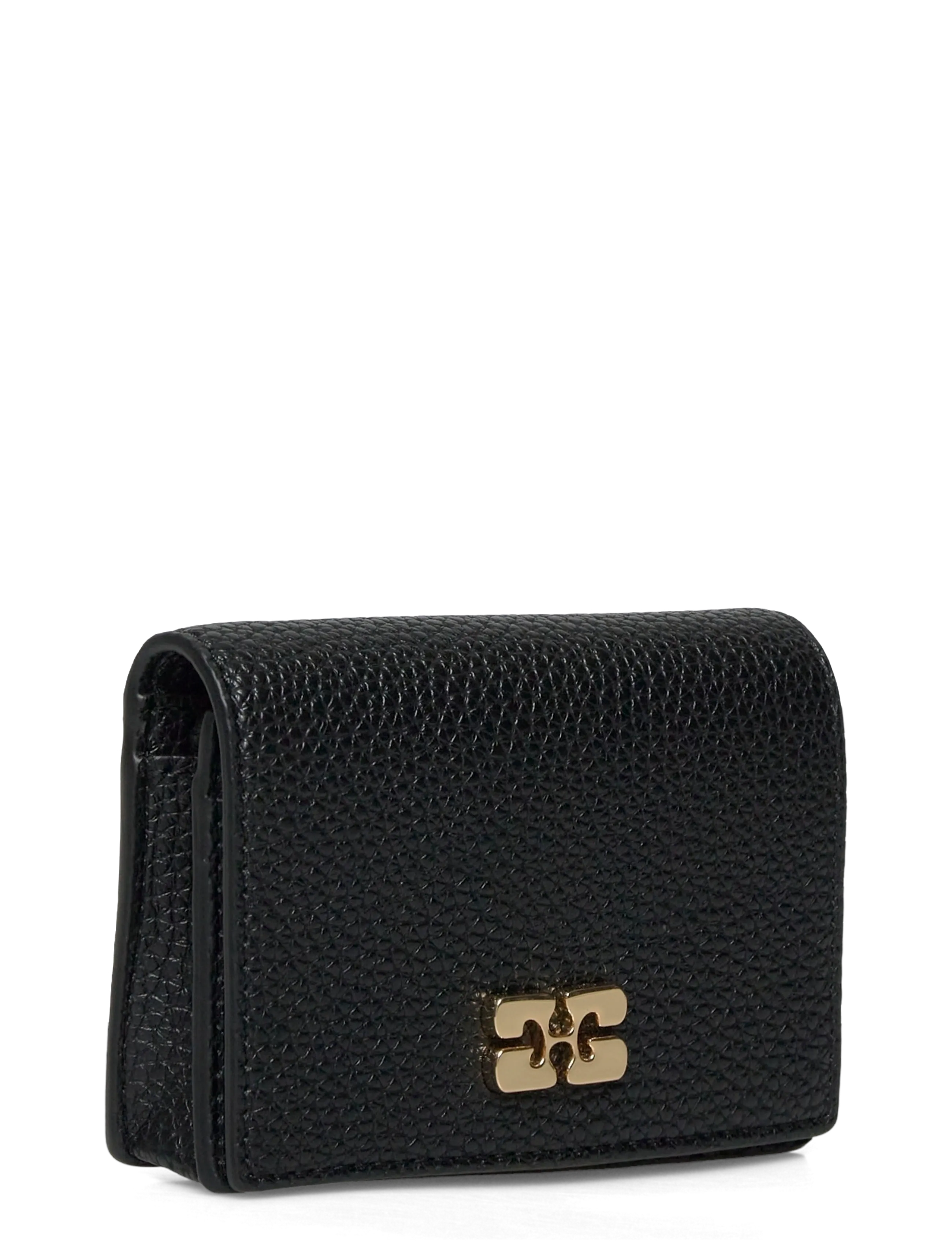 Ganni - Ganni Bou Card Holder With Flap Grained Gold - kartenetuis - black - 2