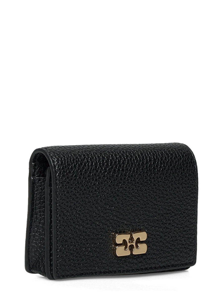 Ganni - Ganni Bou Card Holder With Flap Grained Gold - kartenetuis - black - 2