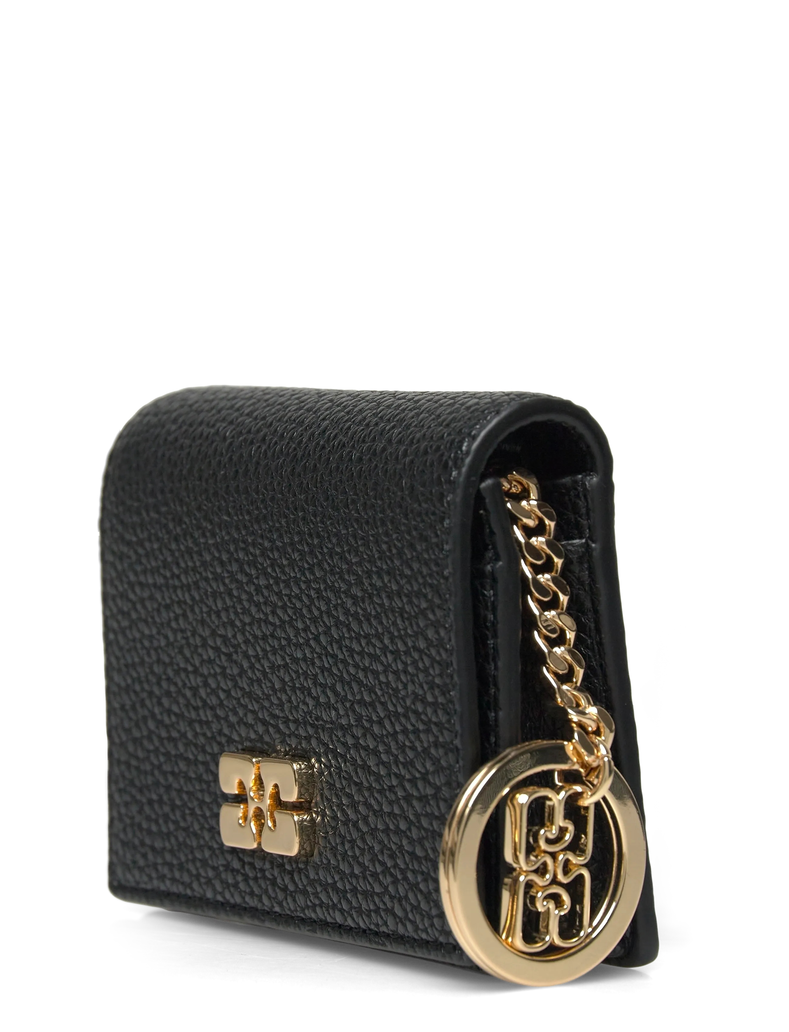 Ganni - Ganni Bou Card Holder With Flap Grained Gold - kartenetuis - black - 3