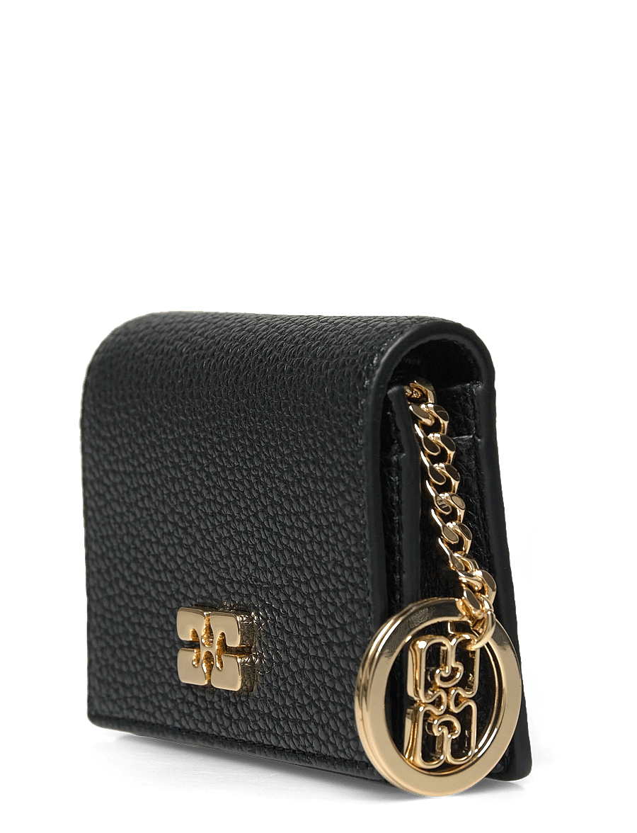 Ganni - Ganni Bou Card Holder With Flap Grained Gold - kartenetuis - black - 3