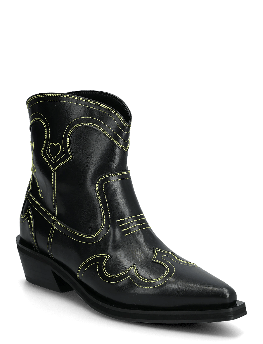 Ganni - Low Shaft Embroidered Western Boot Oleatex - stiefeletten mit absatz - grey - 0