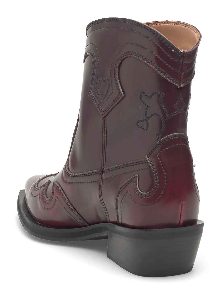 Ganni - Low Shaft Embroidered Western Boots - stiefeletten mit absatz - burgundy - 1