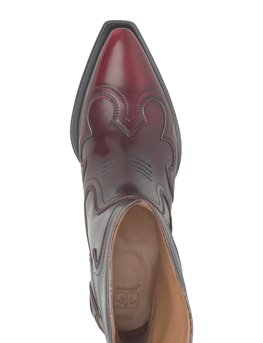 Ganni - Low Shaft Embroidered Western Boots - stiefeletten mit absatz - burgundy - 3