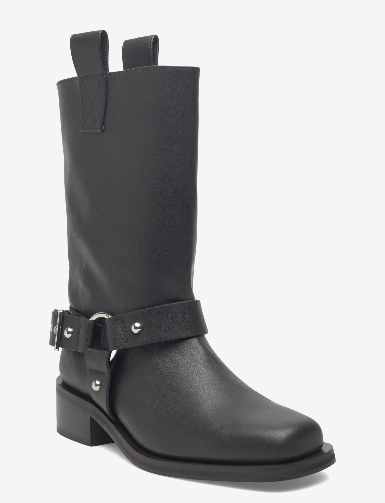 Ganni - Mid Shaft Biker Boot - langskaftede støvler - black - 0