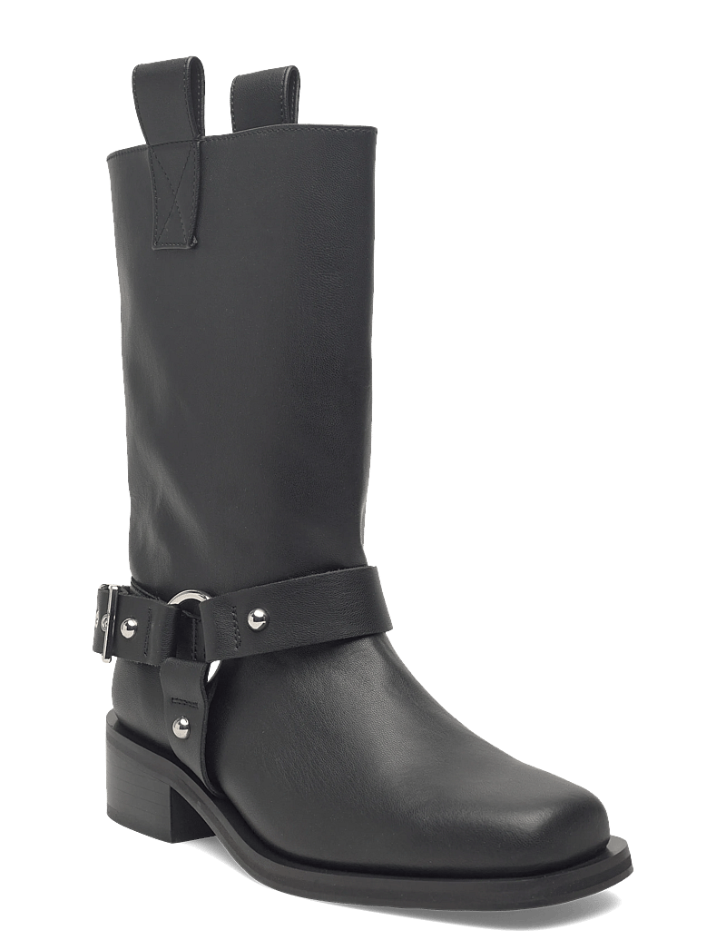 Ganni - Mid Shaft Biker Boot - langskaftede støvler - black - 0