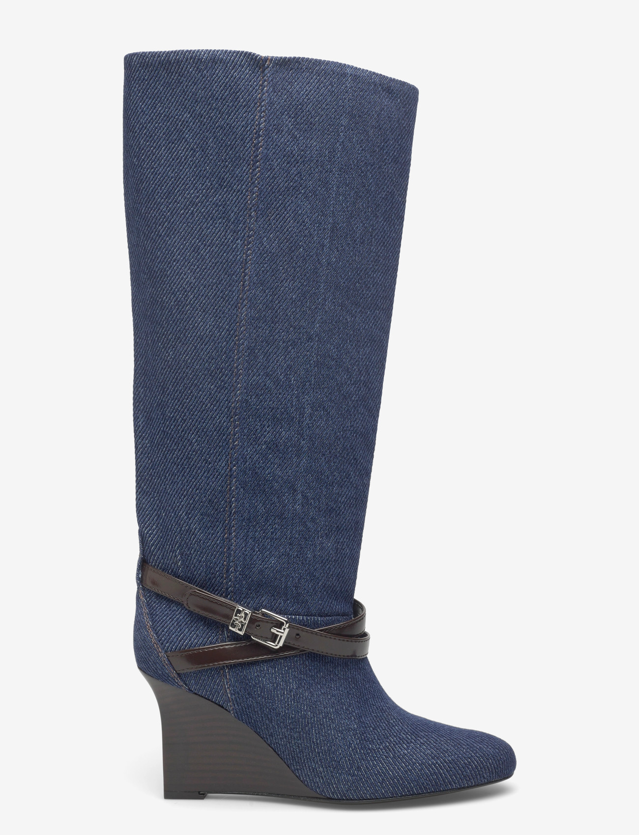 Ganni - Kat Slim Slouchy Boot Denim - keilabsatz schuhe - blue - 1