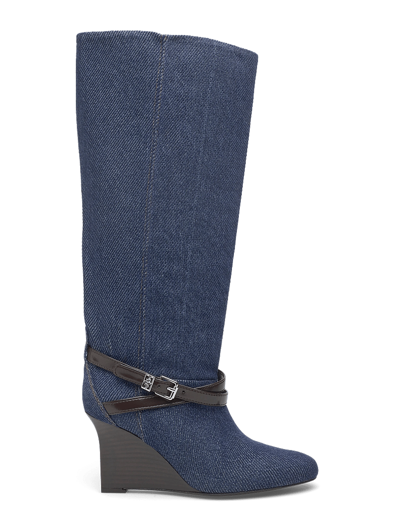 Ganni - Kat Slim Slouchy Boot Denim - keilabsatz schuhe - blue - 1