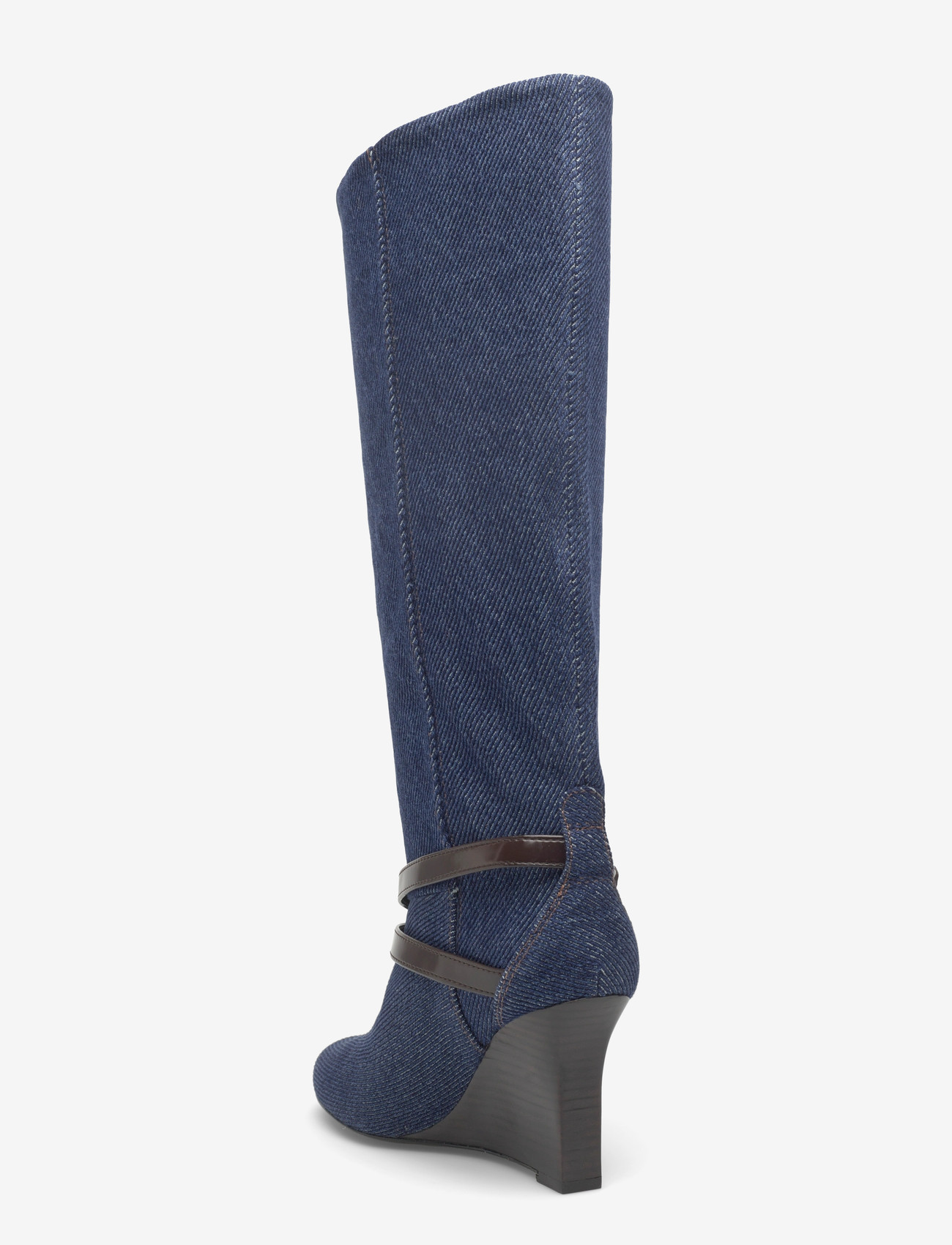 Ganni - Kat Slim Slouchy Boot Denim - keilabsatz schuhe - blue - 2