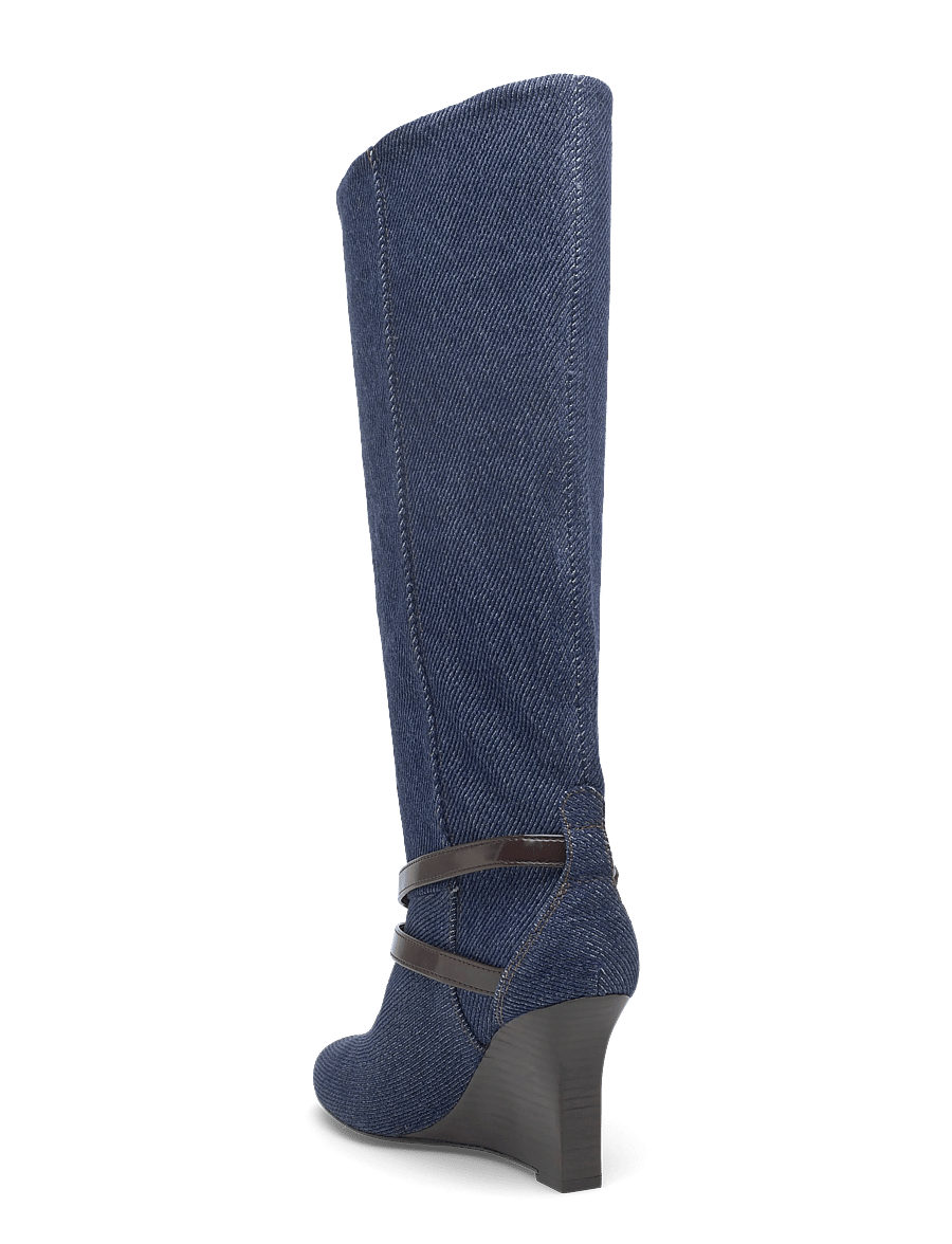 Ganni - Kat Slim Slouchy Boot Denim - kiilakorkokengät - blue - 2