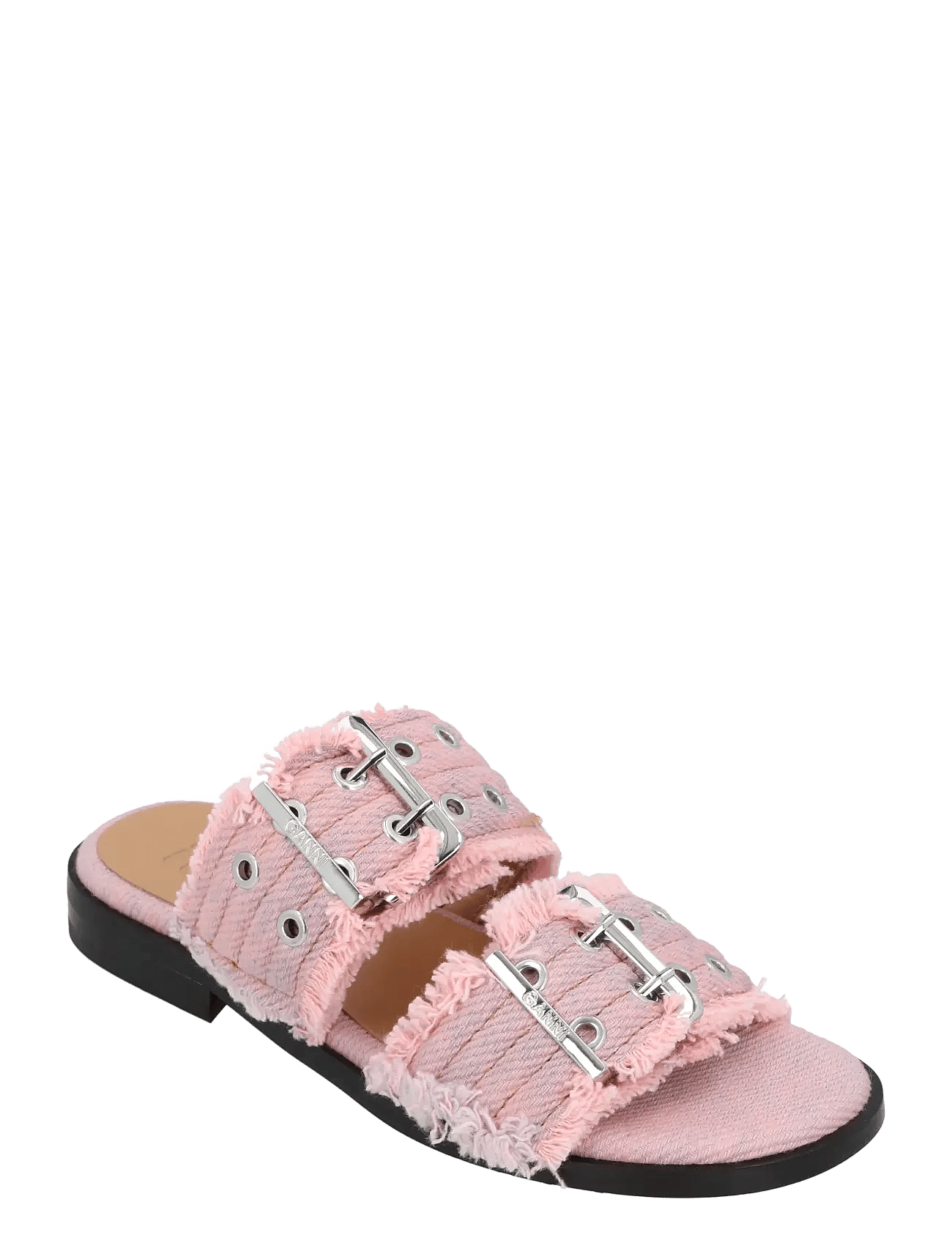Ganni | Fringed Denim Buckle Sandals | 37