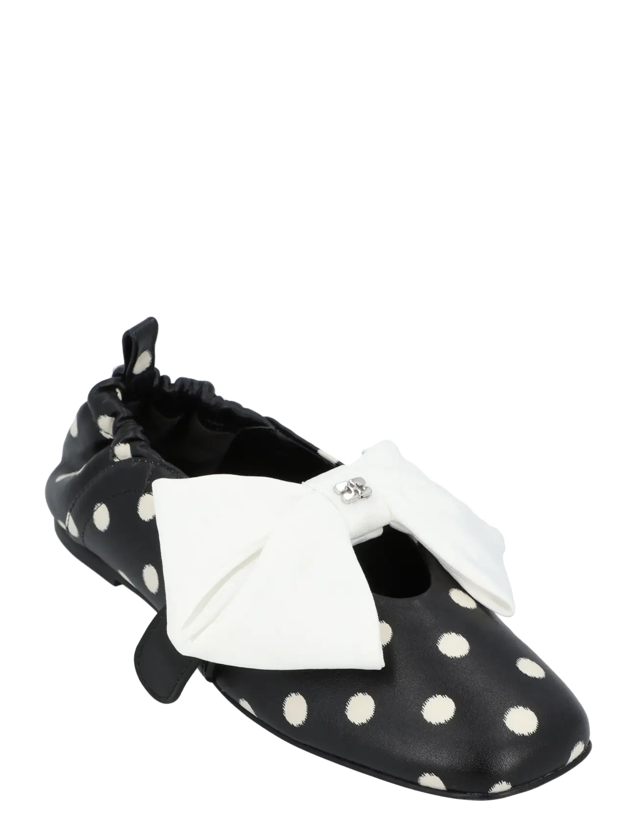 Ganni Sue Ballerina Flat, Kvinder, Prikket Sløjfe Ballerina Sko, Sort, Str: 41