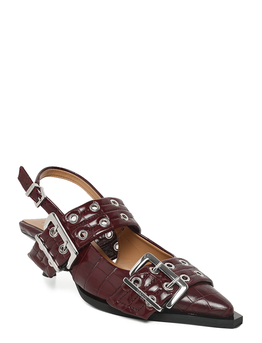 Ganni - Feminine Buckle 65 Slingback Pumps - slingbacks med hæle - burgundy - 0
