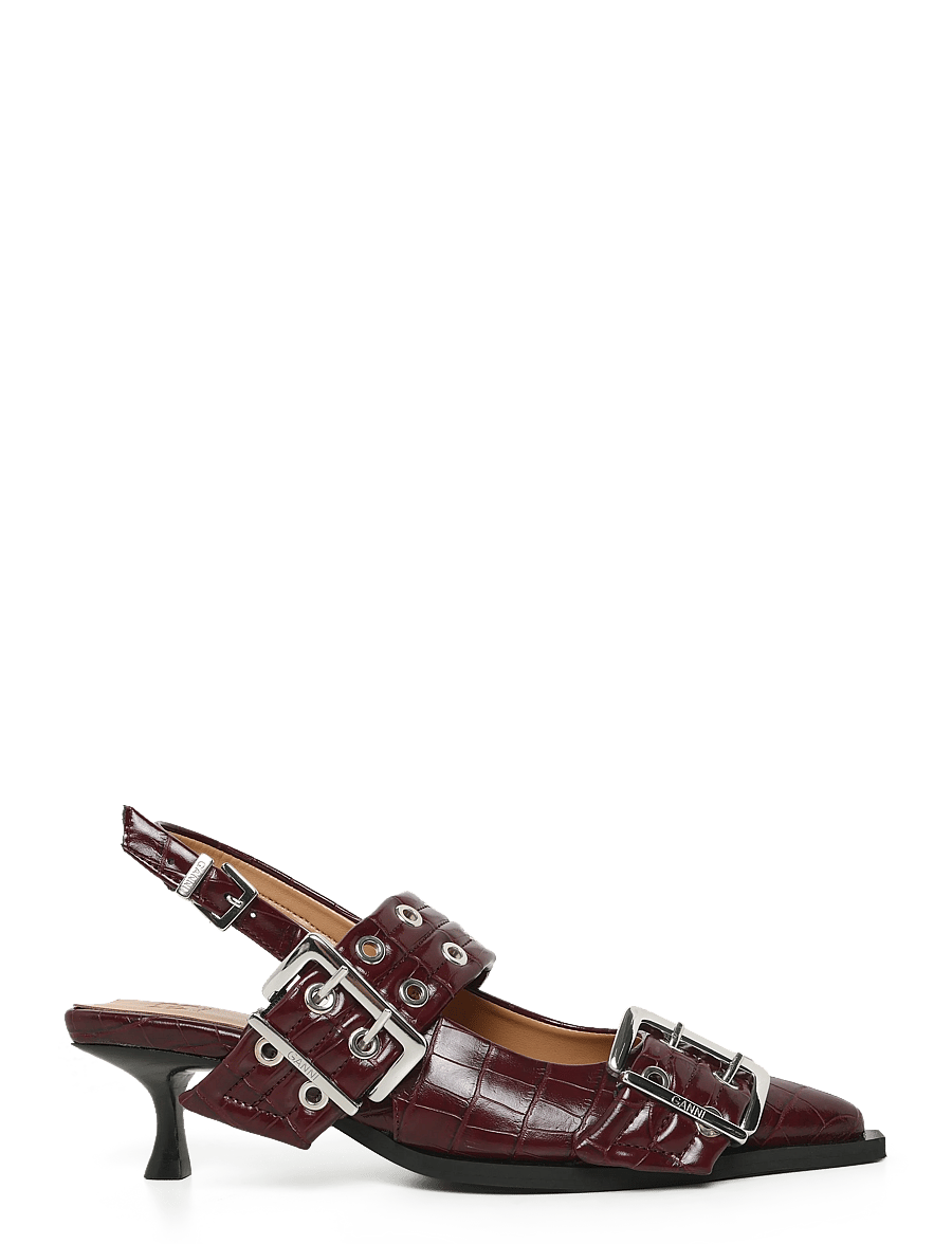 Ganni - Feminine Buckle 65 Slingback Pumps - slingbacks med hæle - burgundy - 2