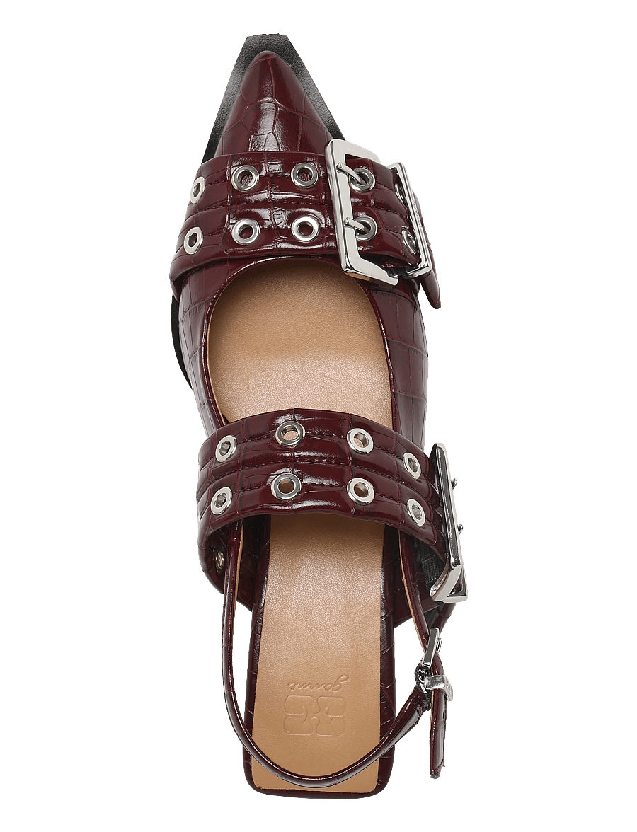 Ganni - Feminine Buckle 65 Slingback Pumps - slingbacks med hæle - burgundy - 3