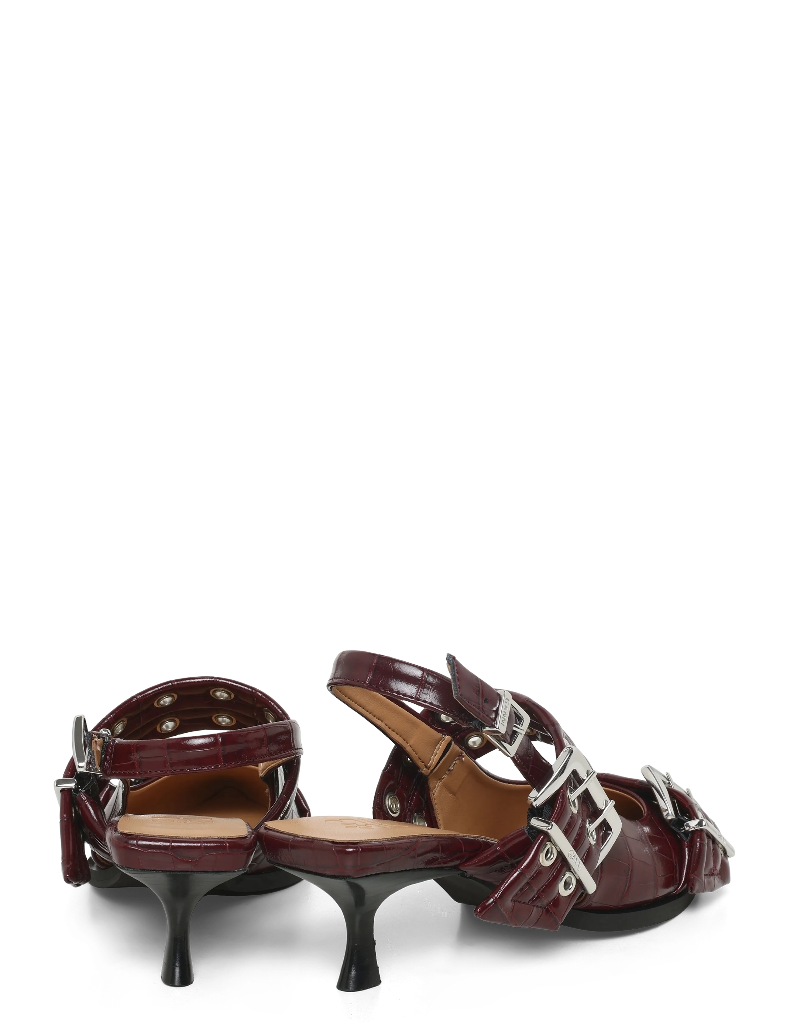 Ganni - Feminine Buckle 65 Slingback Pumps - slingbacks med hæle - burgundy - 4