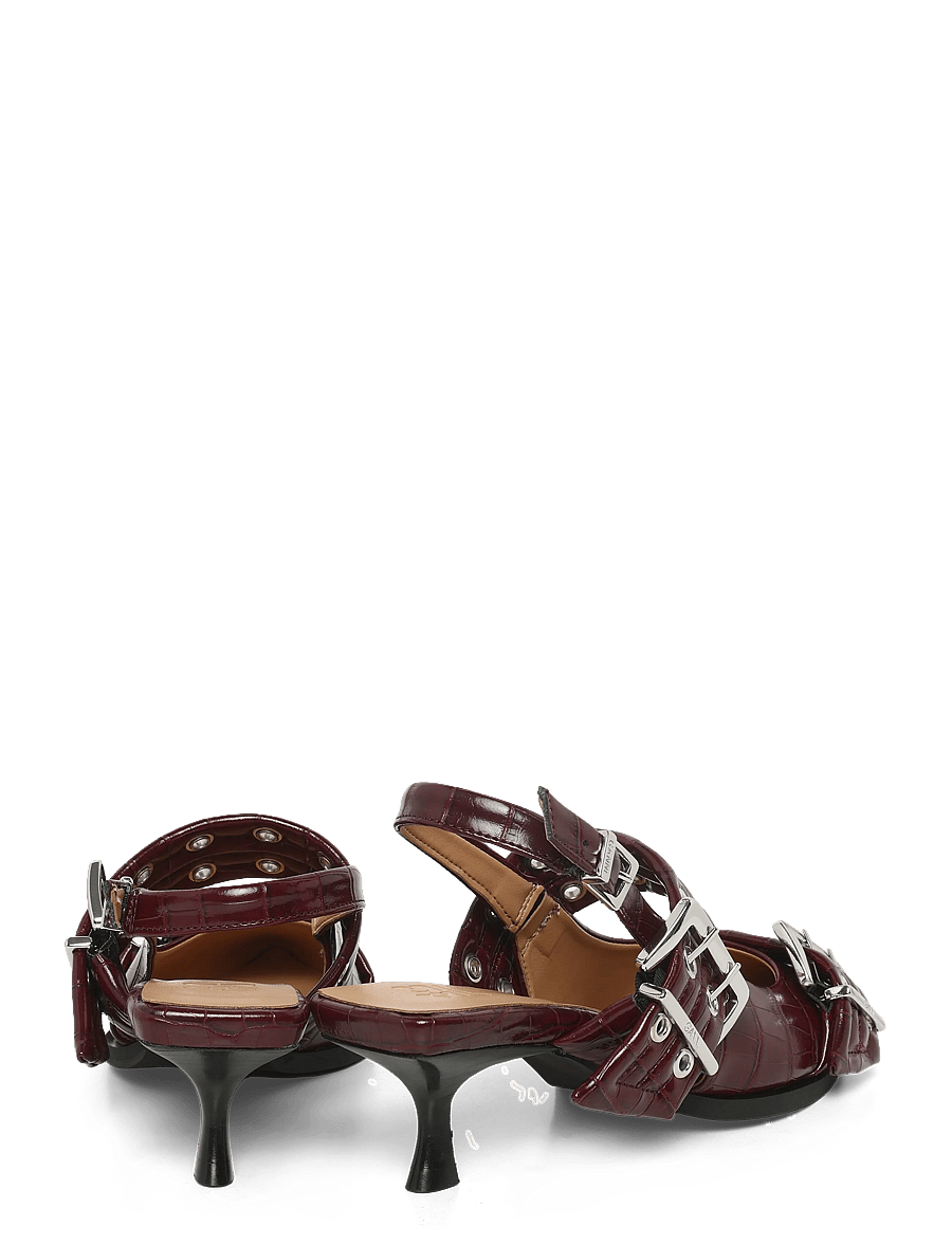 Ganni - Feminine Buckle 65 Slingback Pumps - slingbacks med hæle - burgundy - 4