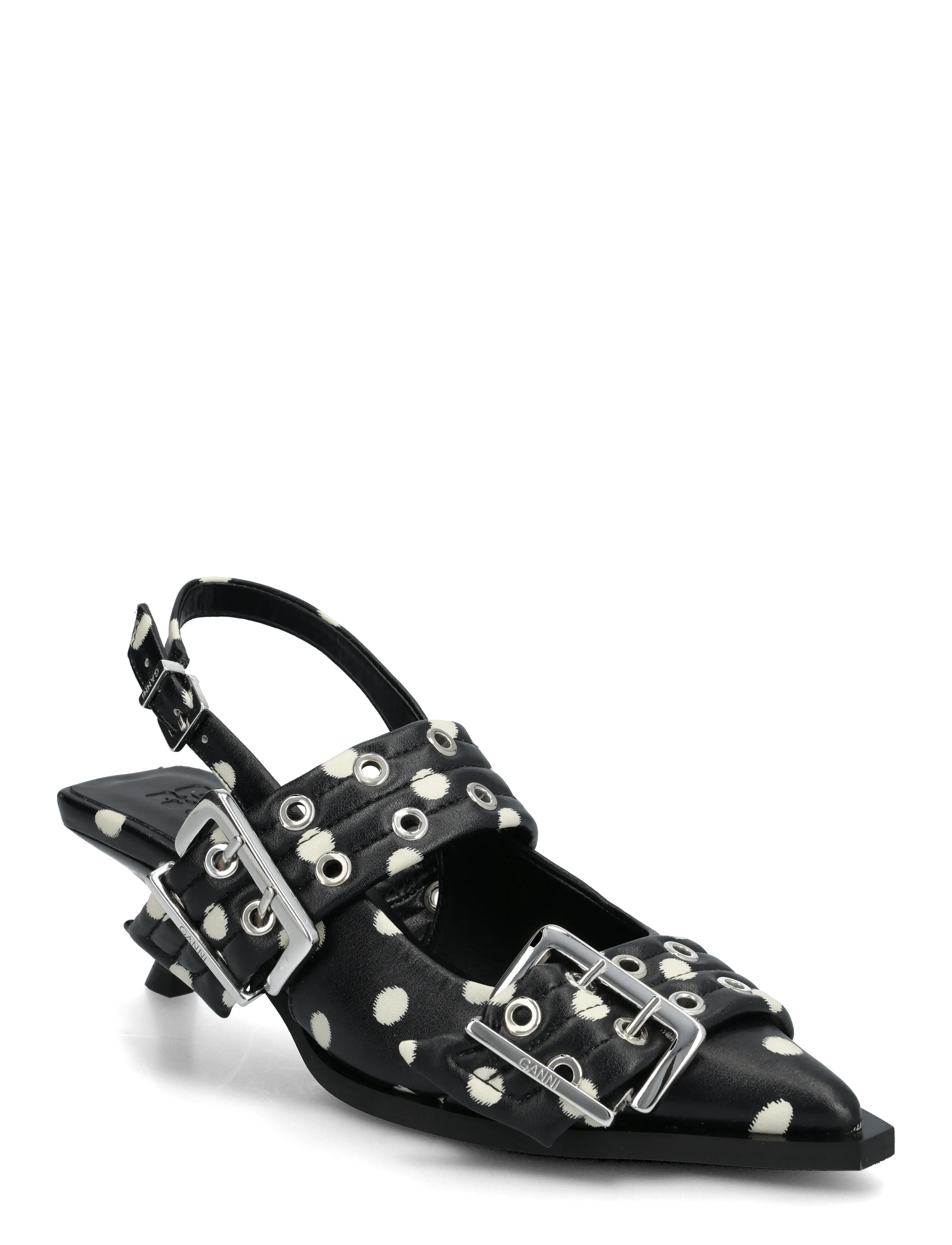 Ganni Feminine Buckle Kitten Heels, Kvinder, Prikket Spænde Slingback Kitten Heels, Sort, Str: 42