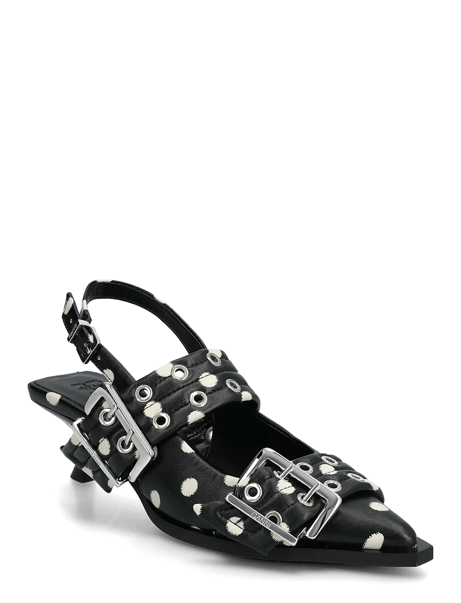 Ganni - Feminine Buckle Kitten Heels - slingbacks mit absatz - black - 0