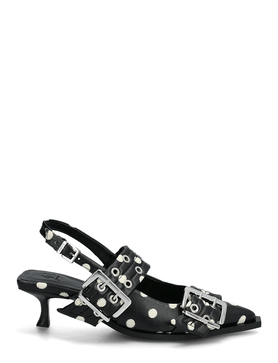 Ganni - Feminine Buckle Kitten Heels - slingbacks mit absatz - black - 2
