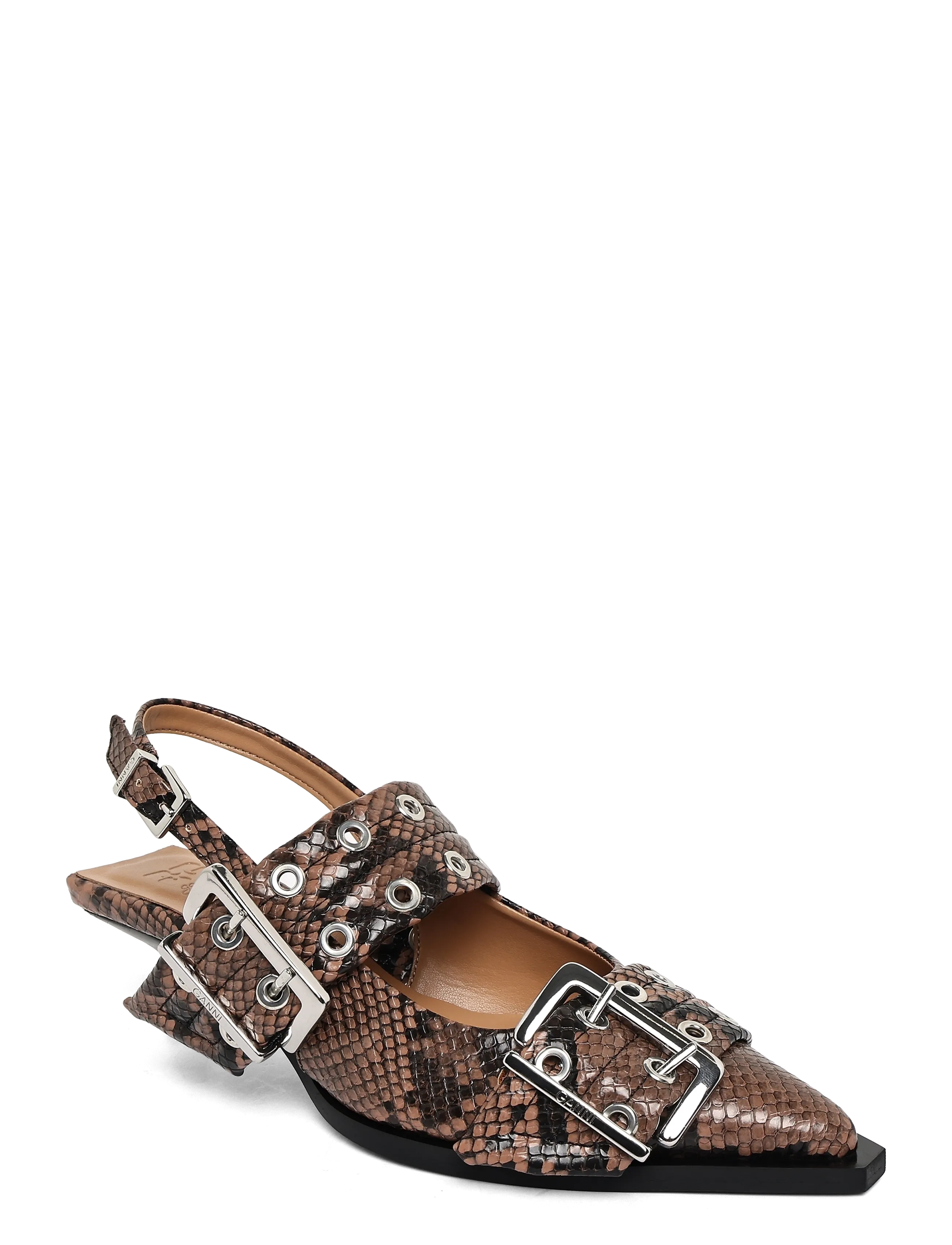 Ganni Feminine buckle kitten heel snake - Jalanõud - BROWN / brown