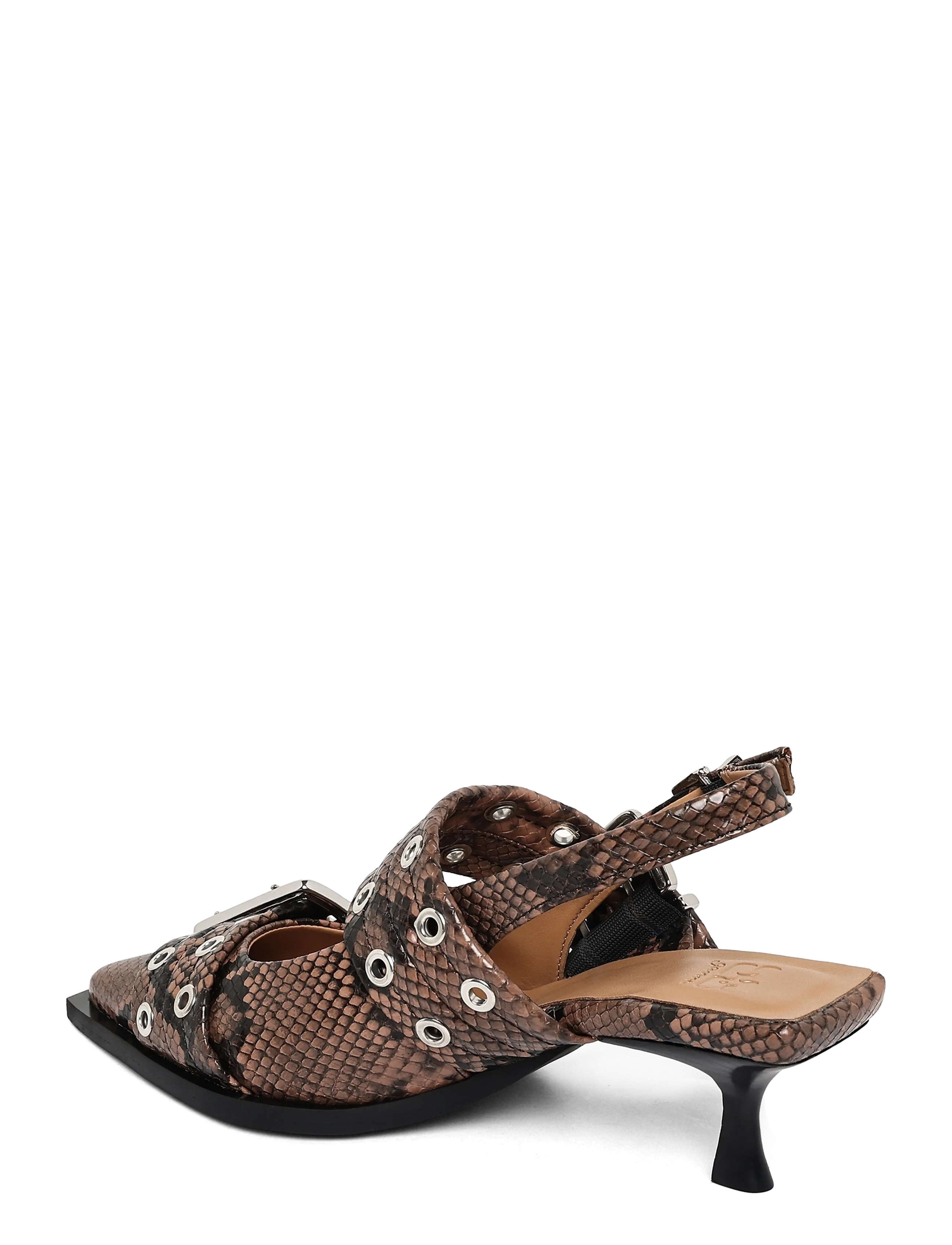 Ganni - Feminine buckle kitten heel snake - kontsaga slingback-kingad - brown - 1